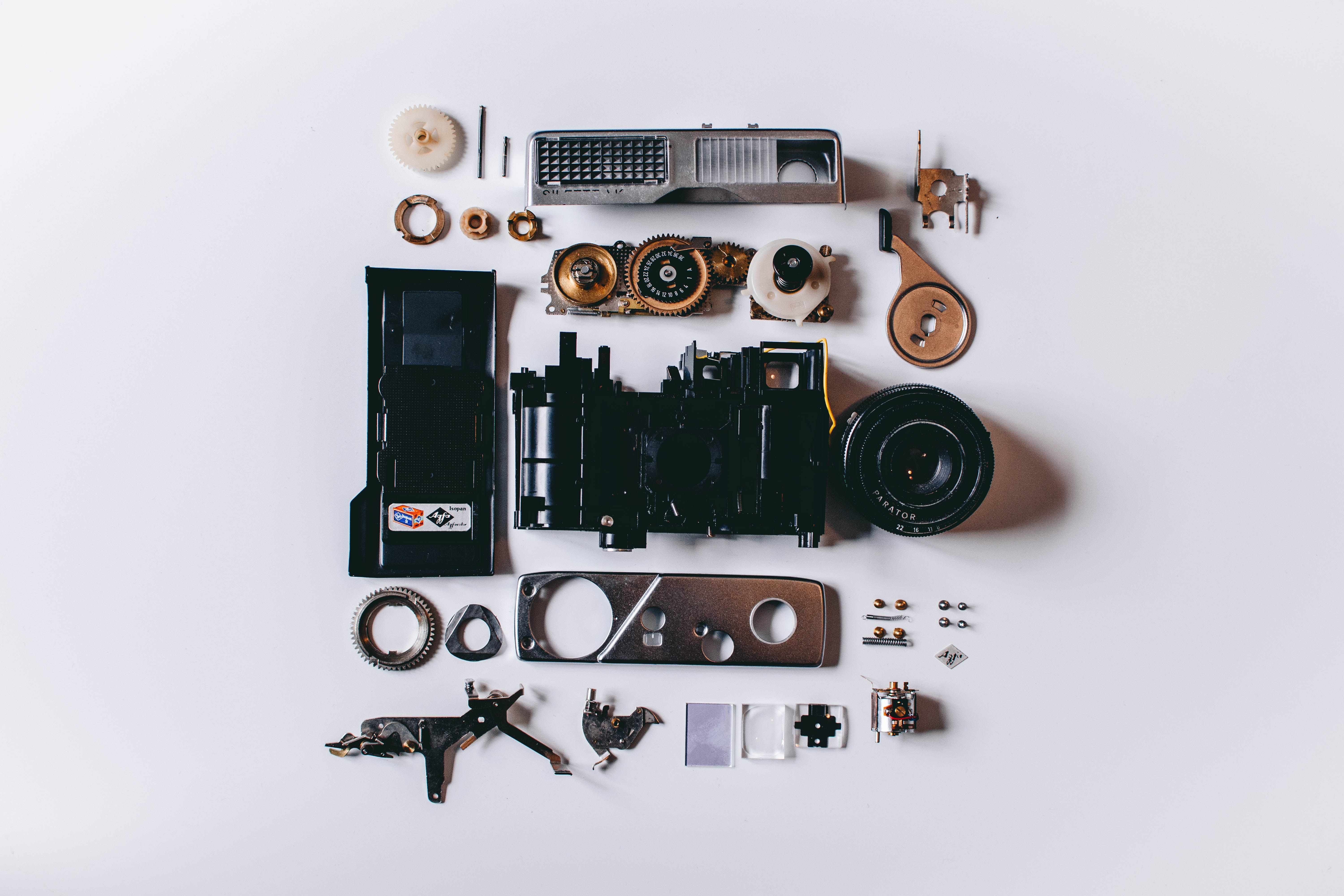 Disassembly Camera Parts Simple Background Flat Lay Minimalism Tech White Background 6000x4000