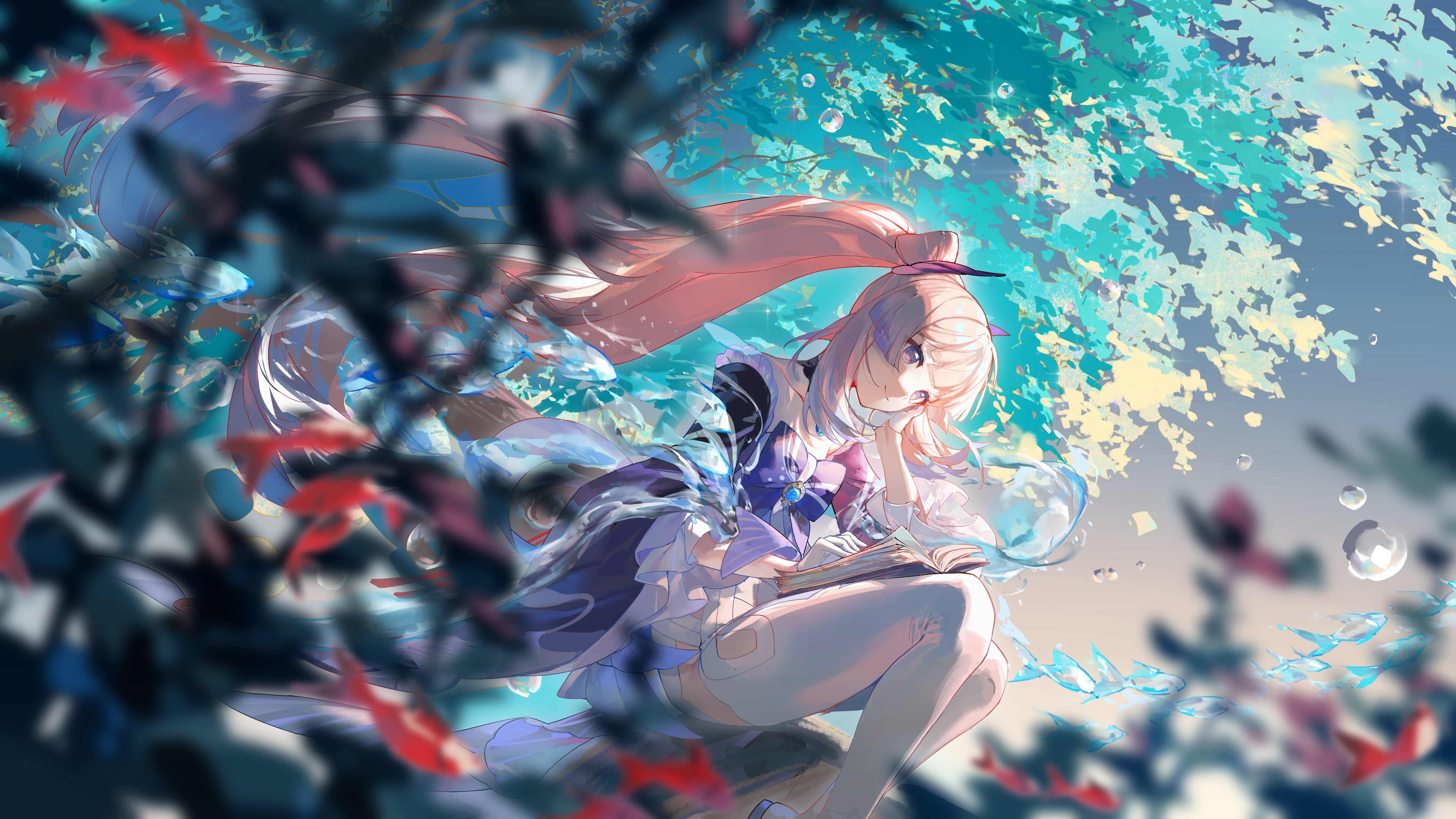 Genshin Impact Artwork Sangonomiya Kokomi Genshin Impact Anime Anime Girls Pink Hair Purple Eyes Pon 4800x2700