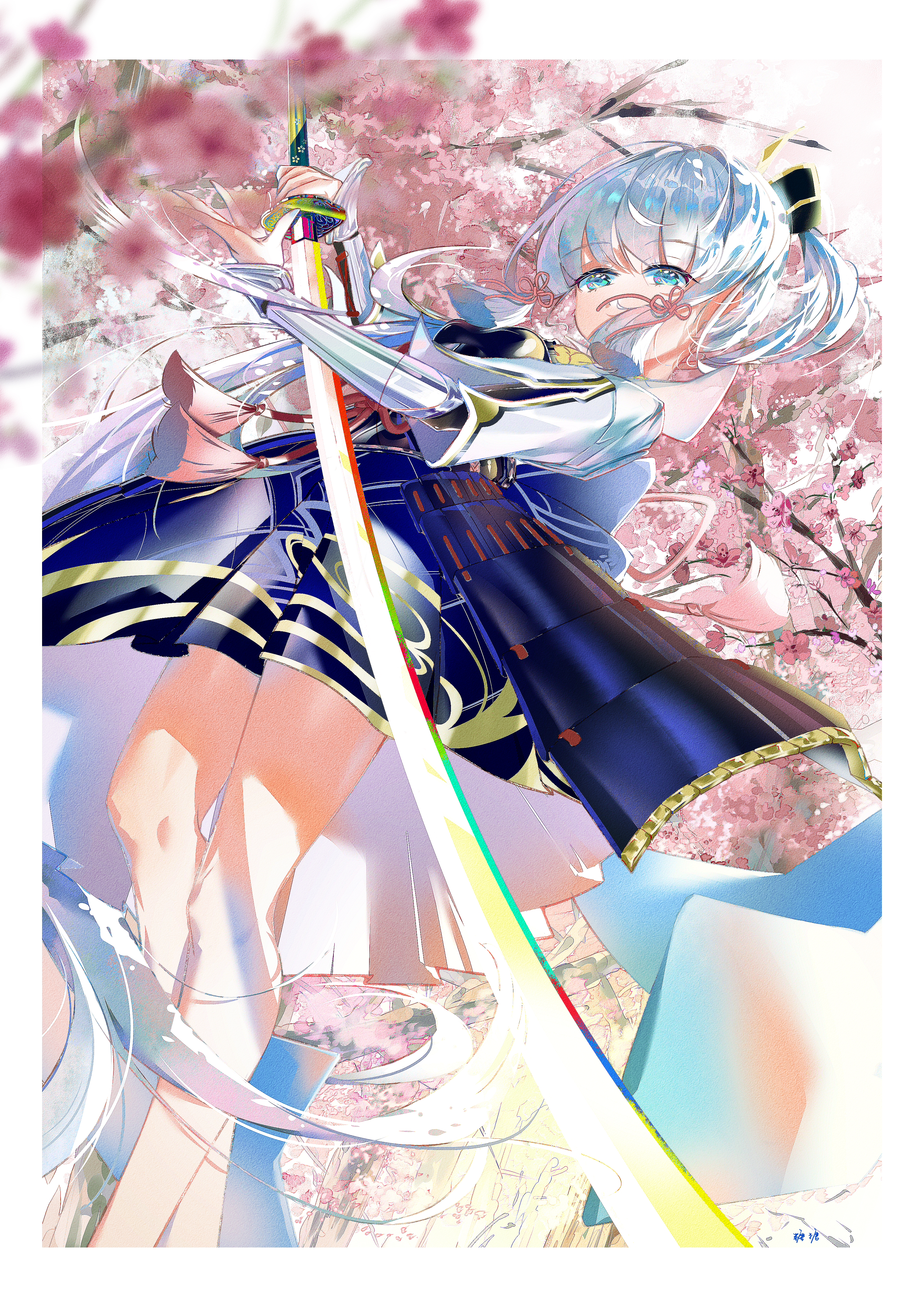 Anime Anime Girls Kamisato Ayaka Genshin Impact Genshin Impact Sword Portrait Display Long Hair Blue 3184x4503