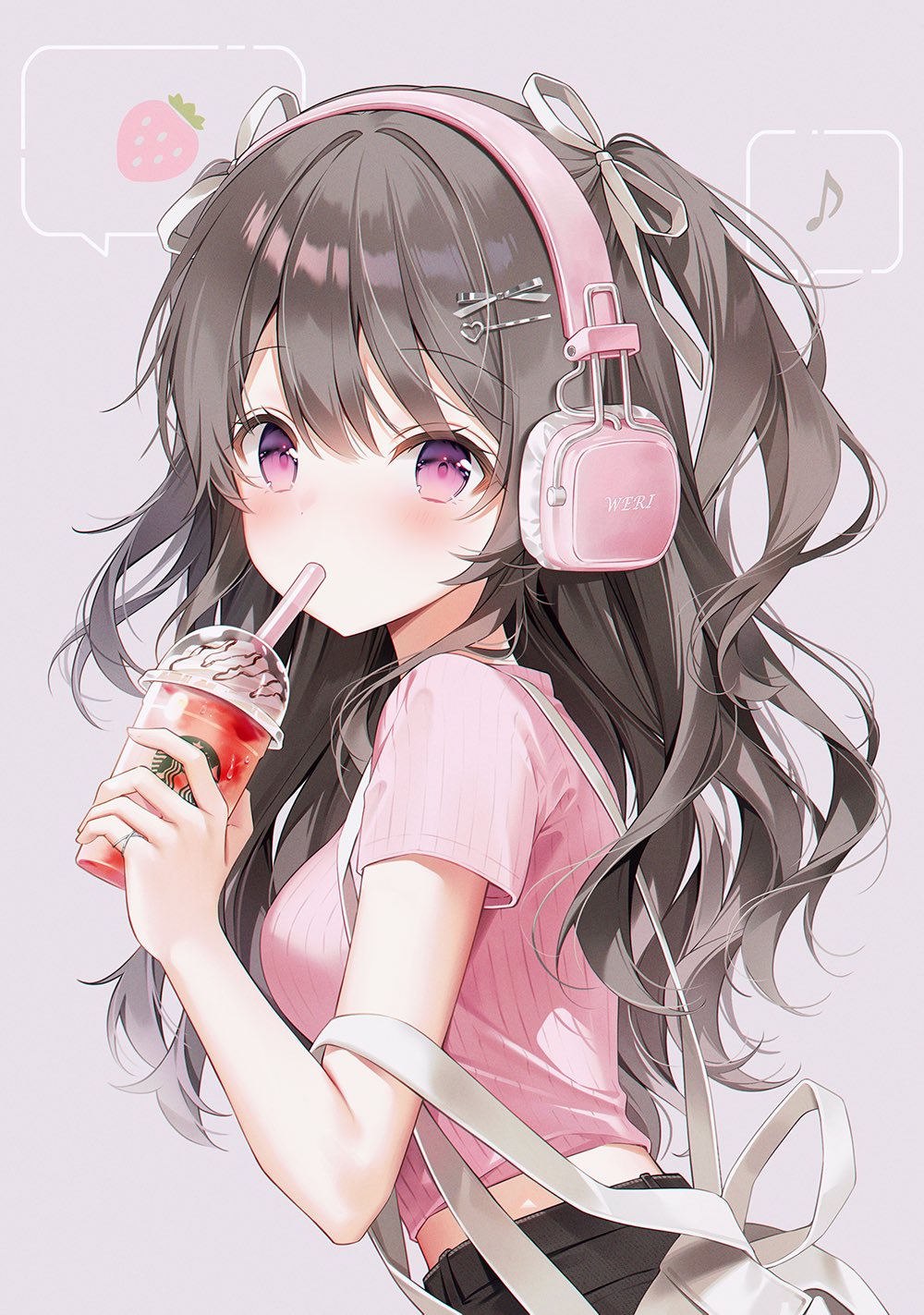 Anime Anime Girls Portrait Display Headphones Blushing Drink Drinking Looking At Viewer Long Hair Pu 1000x1423