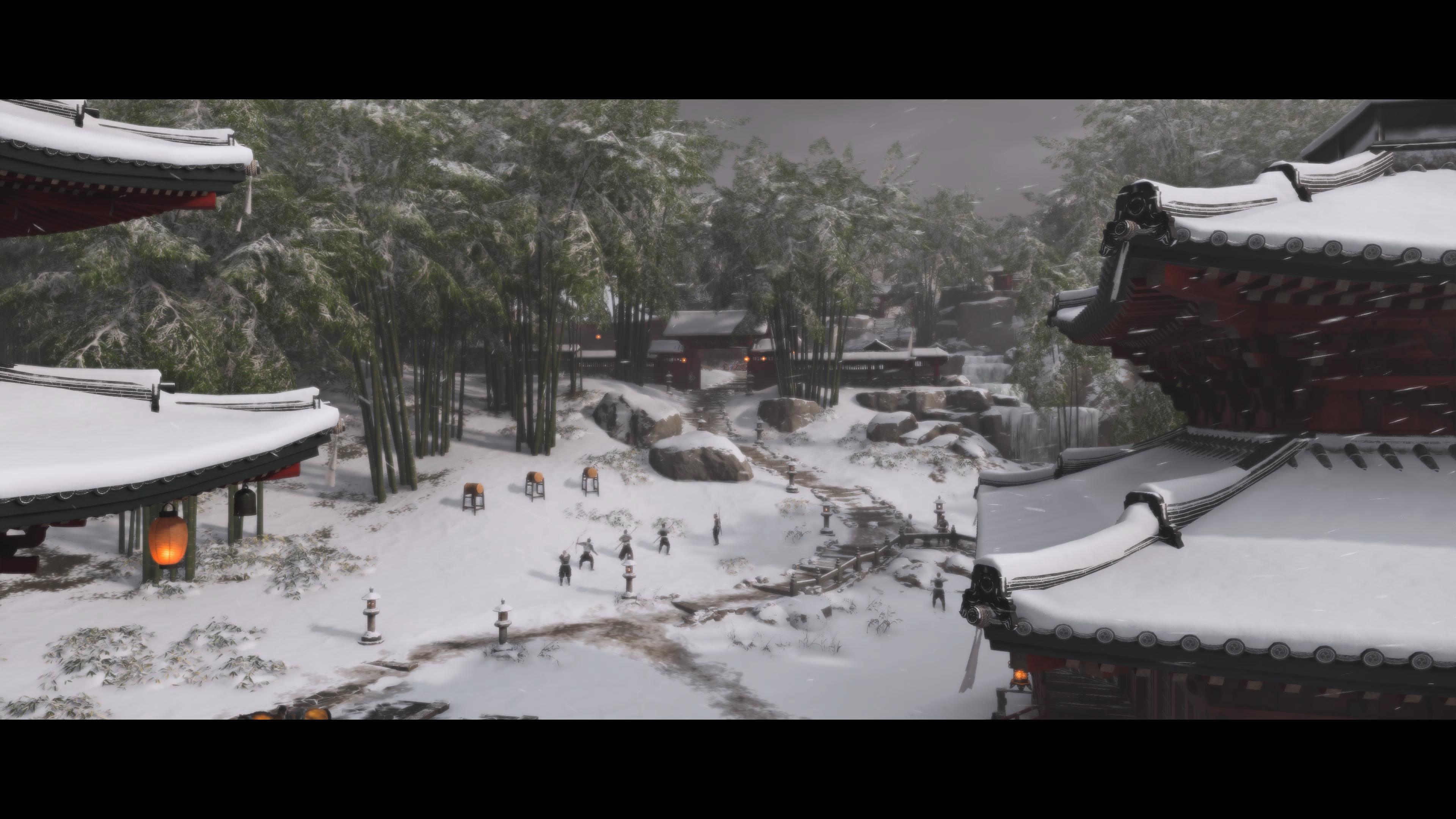 Ghost Of Tsushima PlayStation Video Games Snow Trees Building People Video Game Art 3840x2160