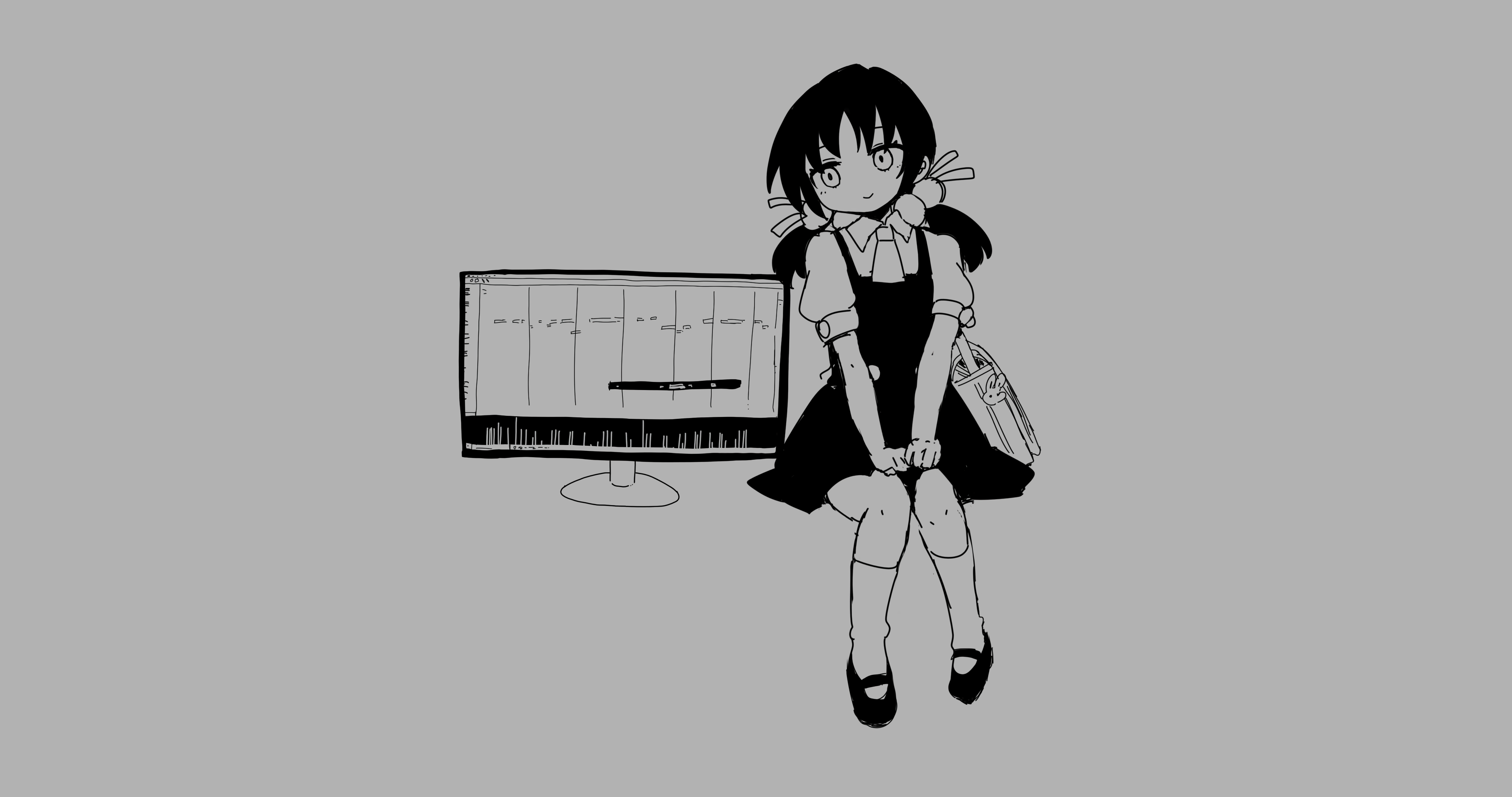 Kaai Yuki Inabakumori Nukunuku Nigirimeshi Utau Vocaloid Monochrome Anime Girls Sitting Monitor Scho 4096x2160