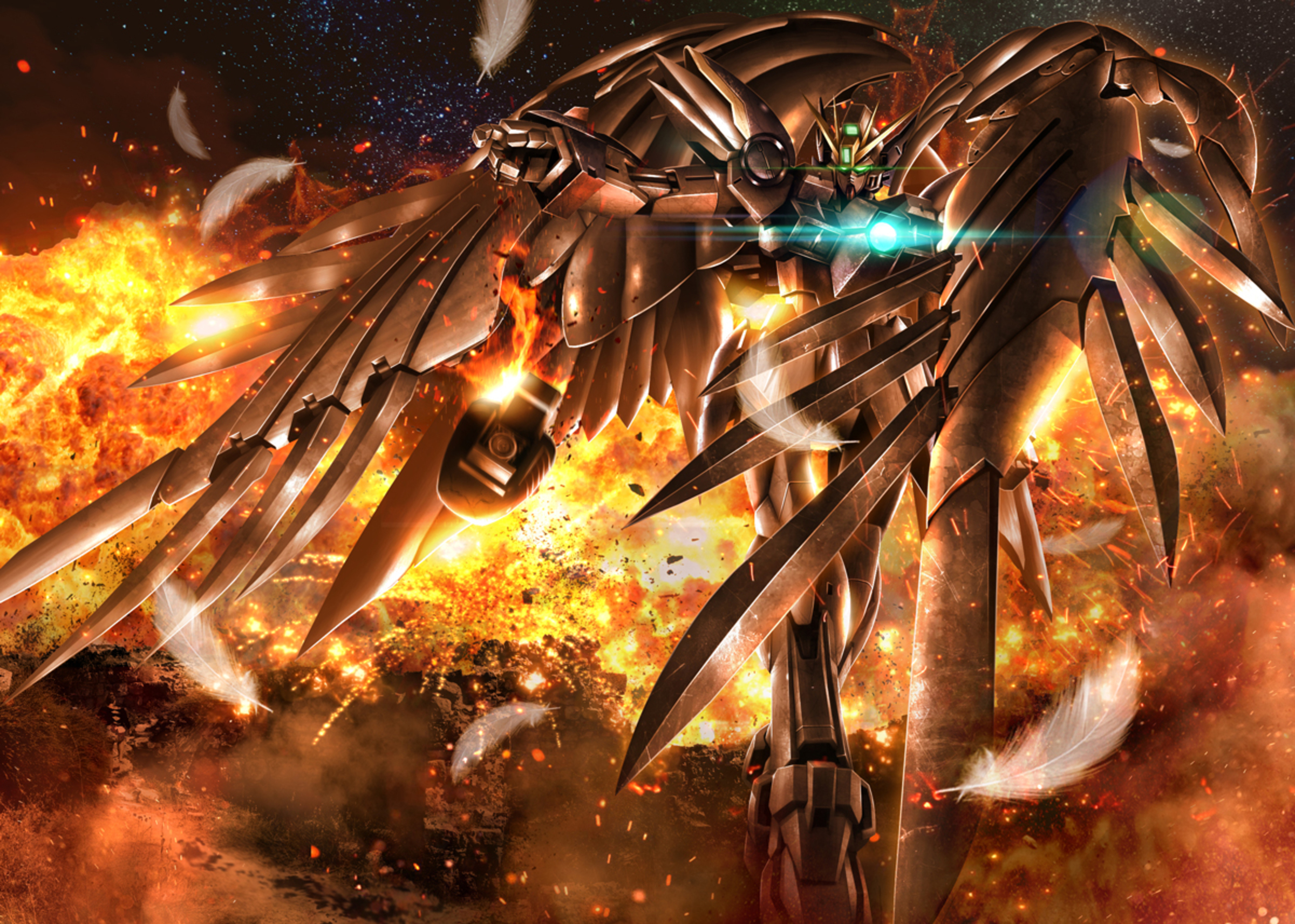 Anime Mechs Gundam Mobile Suit Gundam Wing Super Robot Taisen Wing Gundam Zero Artwork Digital Art F 2400x1712