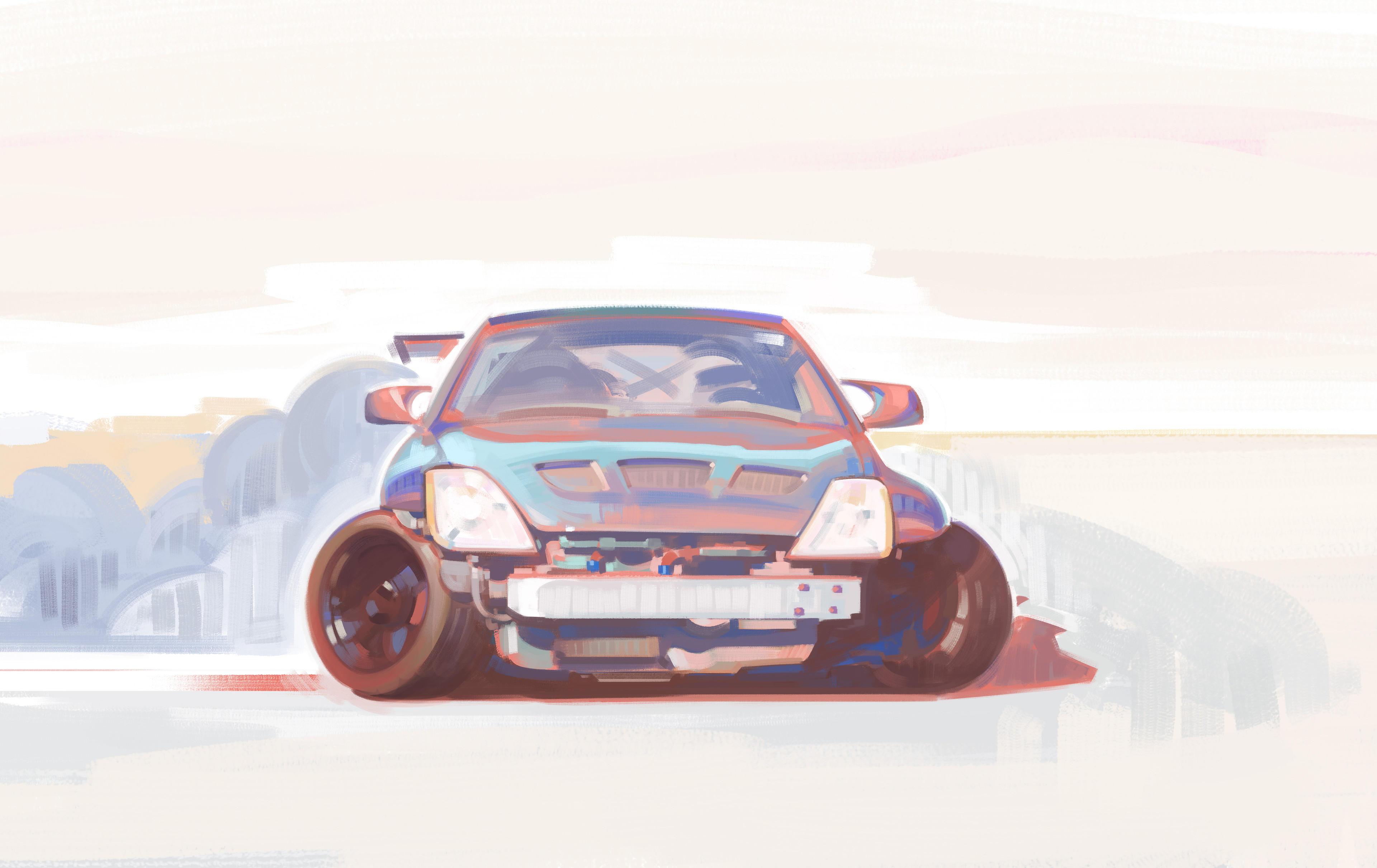Illustration Drawing Artwork Car Vehicle Nissan Nissan 350Z Drift Igor Artyomenko Painting Tradition 3840x2421
