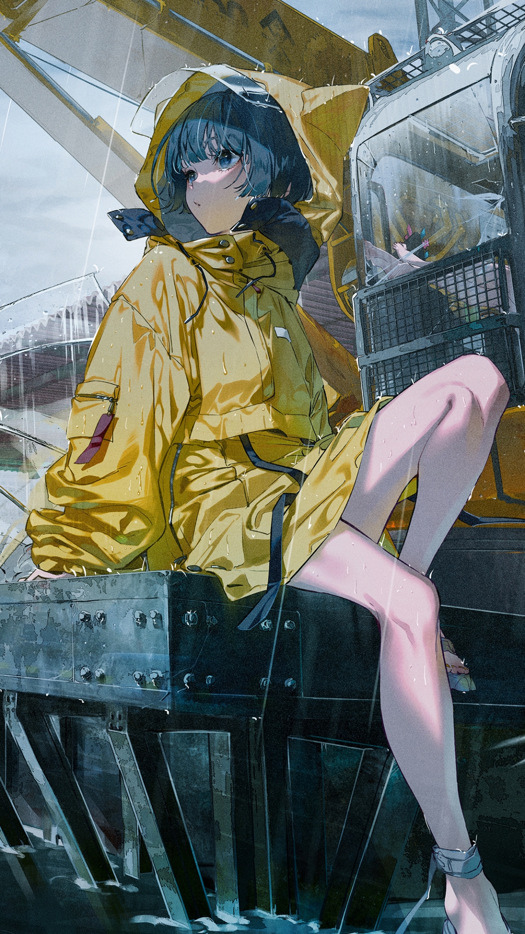 Anime Anime Girls Vertical Raincoat Rain Blue Hair Blue Eyes 1080x1920