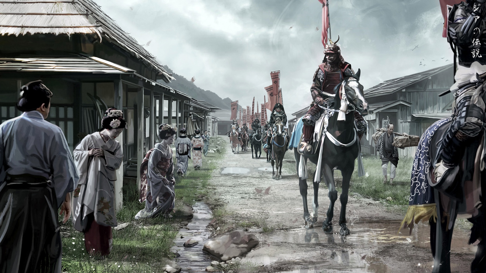 Samurai Warrior Army Fantasy Painting Artwork Kabuto Karuta Asia Horse 1920x1080