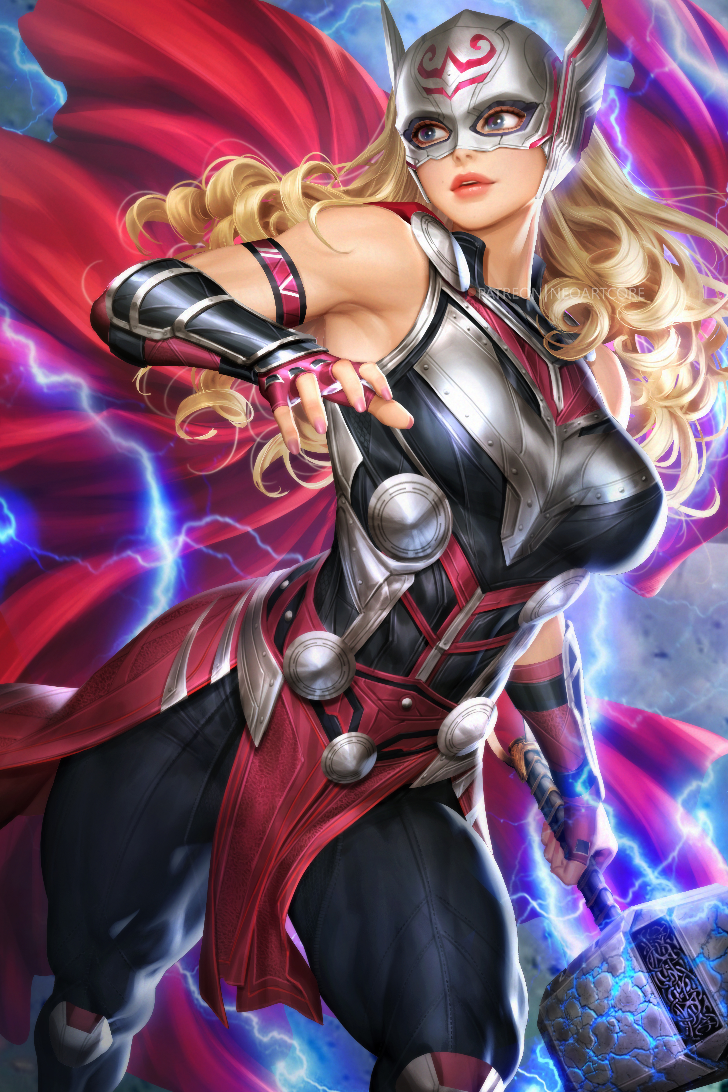 Jane Foster Thor Marvel Comics Marvel Comics Superheroines Armor Mjolnir Thunderbolt 2D Artwork Draw 2400x3597