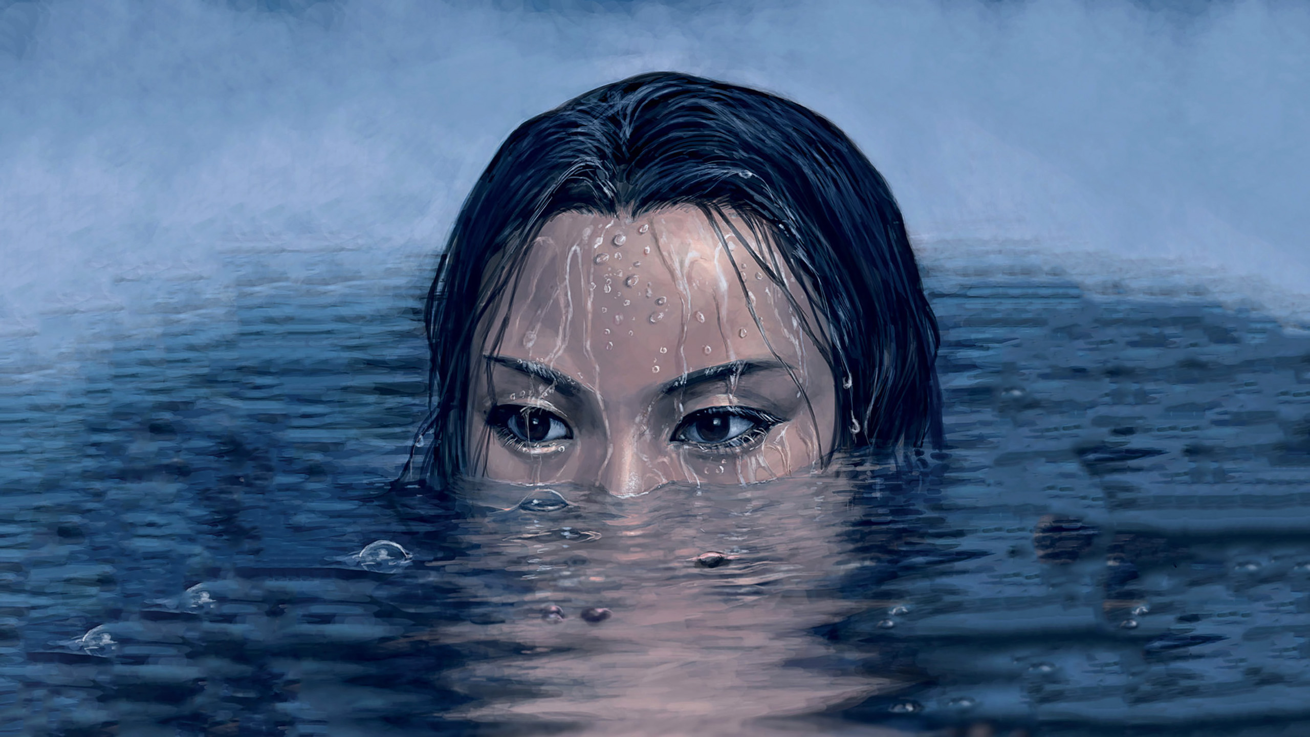 Painting Wormrot Asian Water Eyes Album Covers In Water 2560x1440