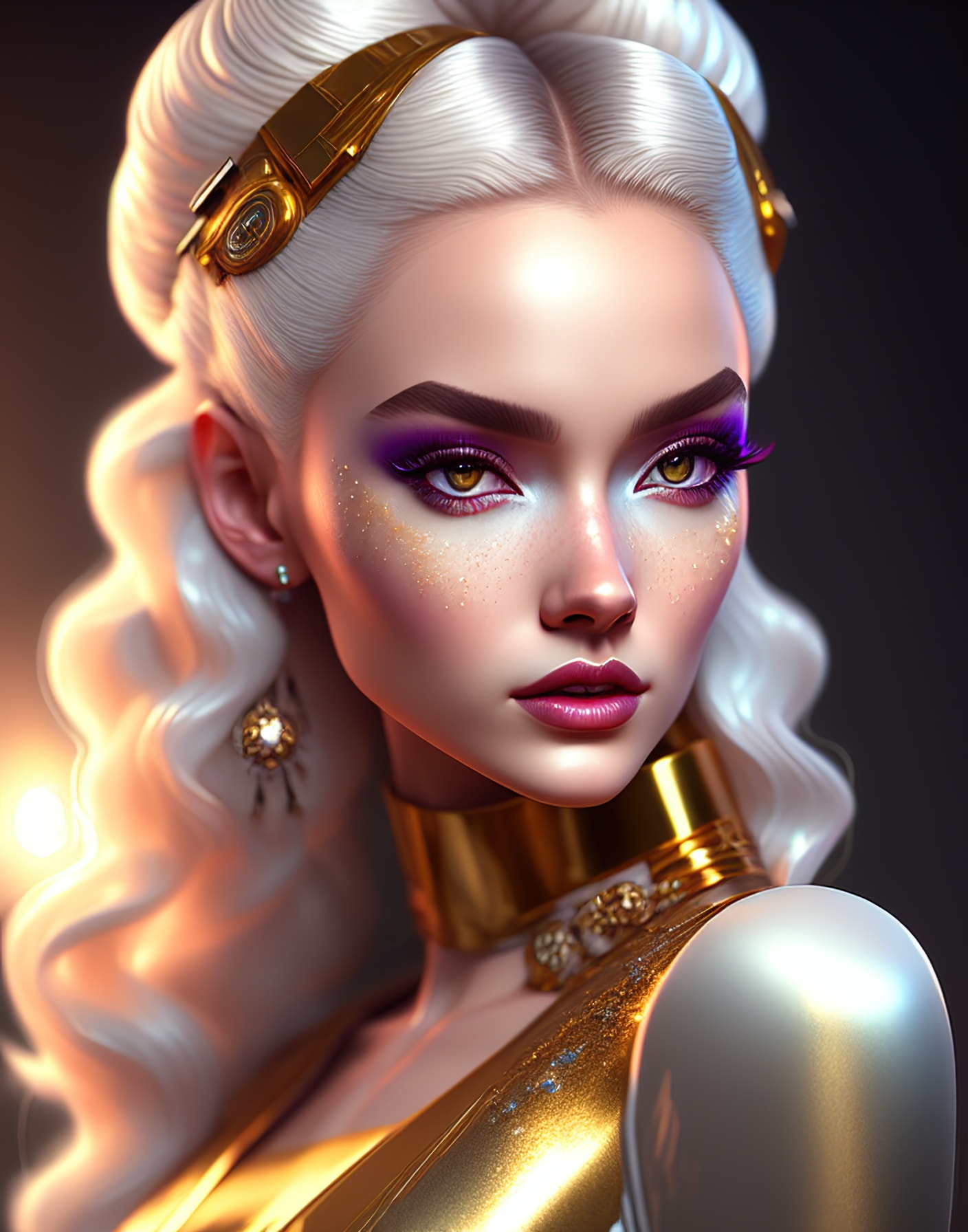 Sergey Kalabushkin Ai Art Women Silver Hair Makeup Glamour Glitter Stable Diffusion Vertical 1408x1792