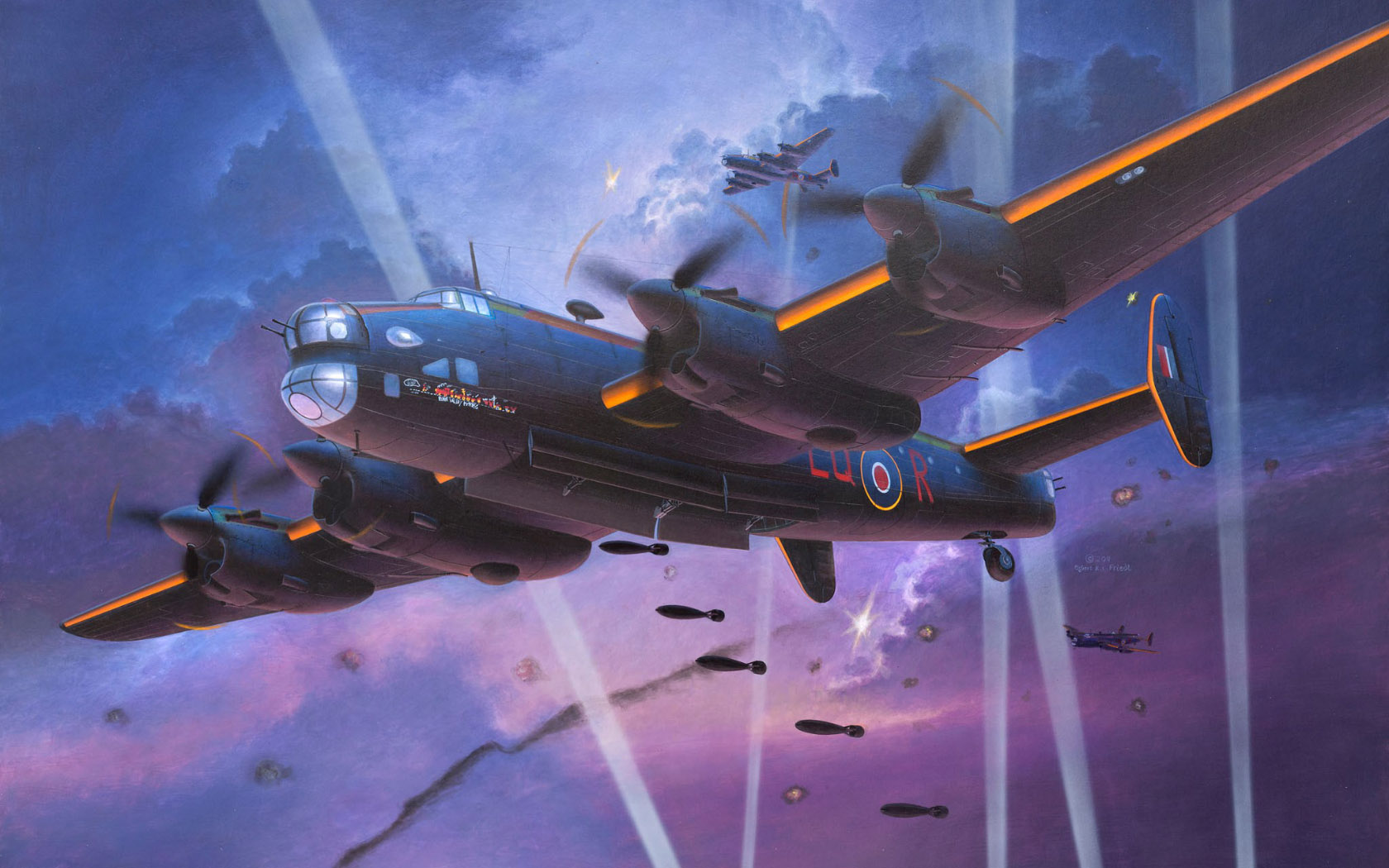 Aircraft Flying Night Army Military Avro Lancaster Artwork Military Vehicle Sky Clouds 1680x1050