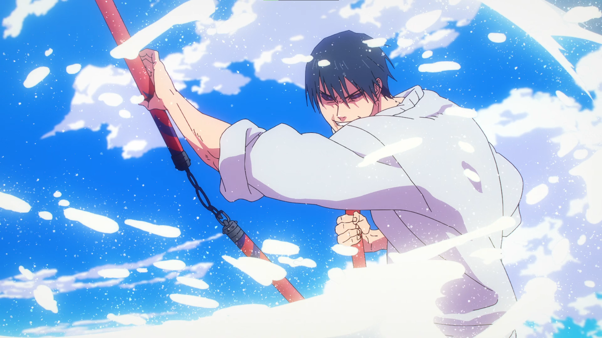 Jujutsu Kaisen Fushiguro Toji Water Sweater Sky Clouds Hands Black Eyes Smiling Anime Anime Screensh 1920x1080