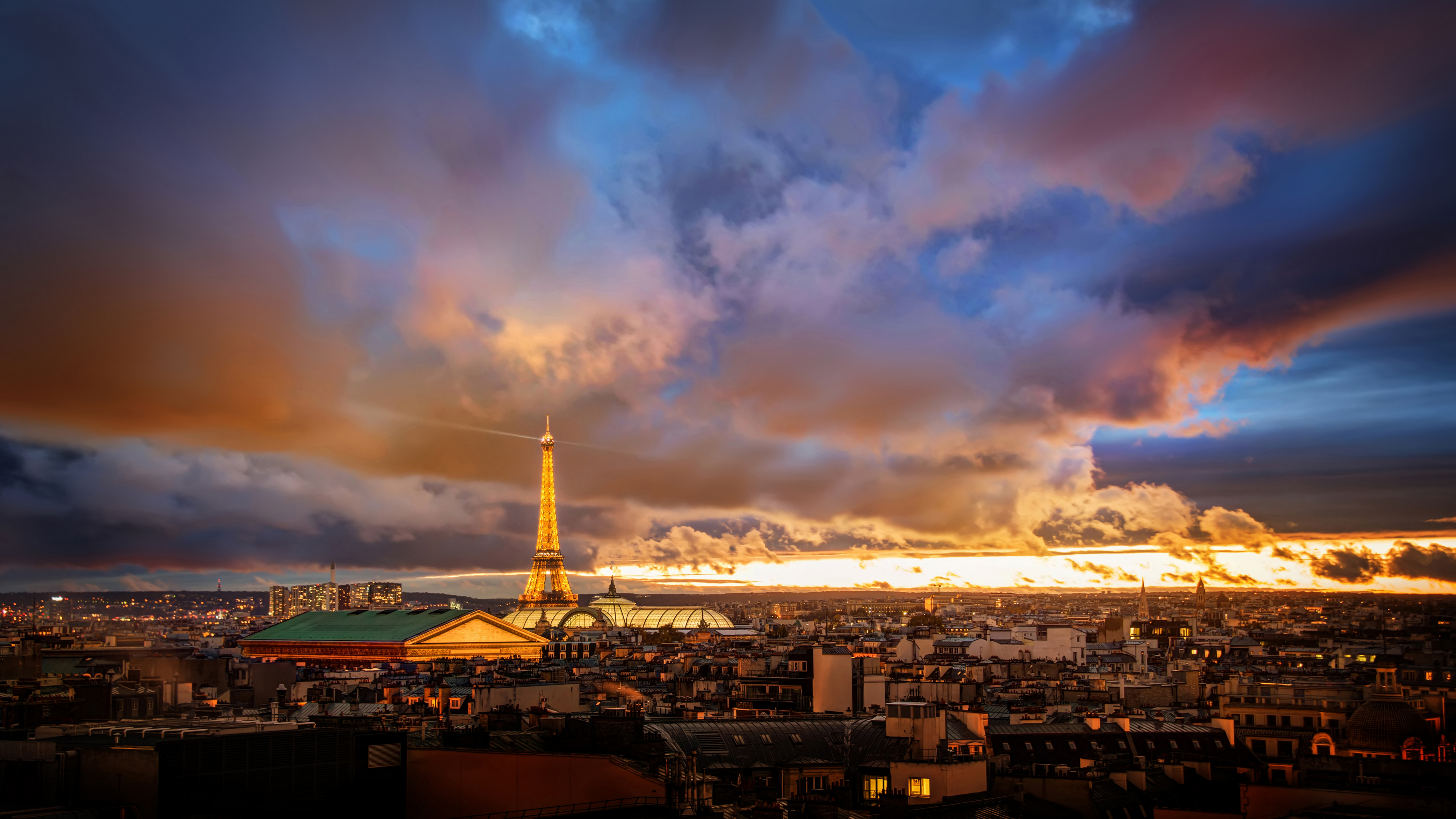Trey Ratcliff Photography Cityscape France Paris Eiffel Tower Building Lights Clouds Storm Sky Sunse 3840x2160