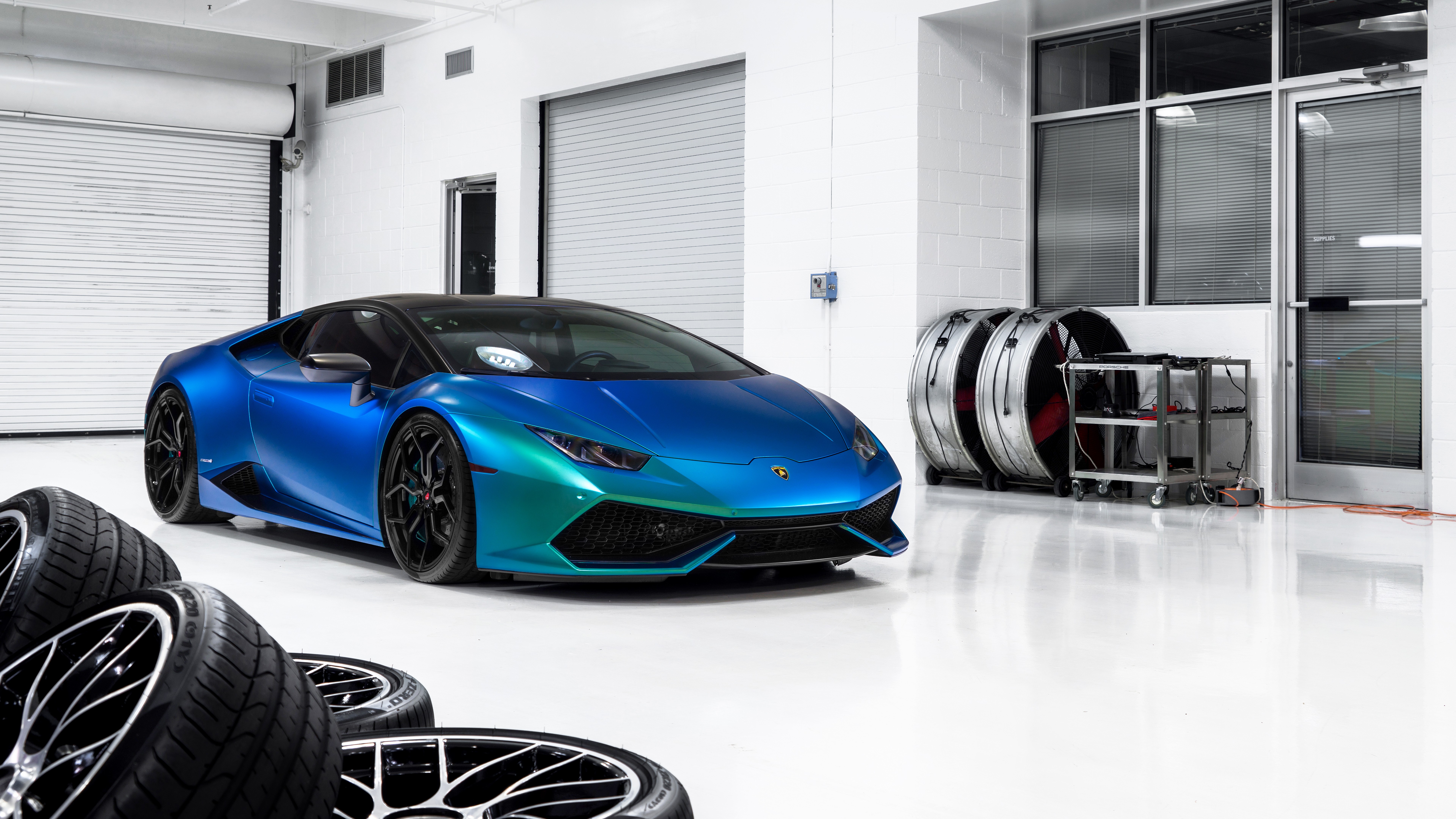Lamborghini Car Vehicle Blue Cars Garage 7680x4320