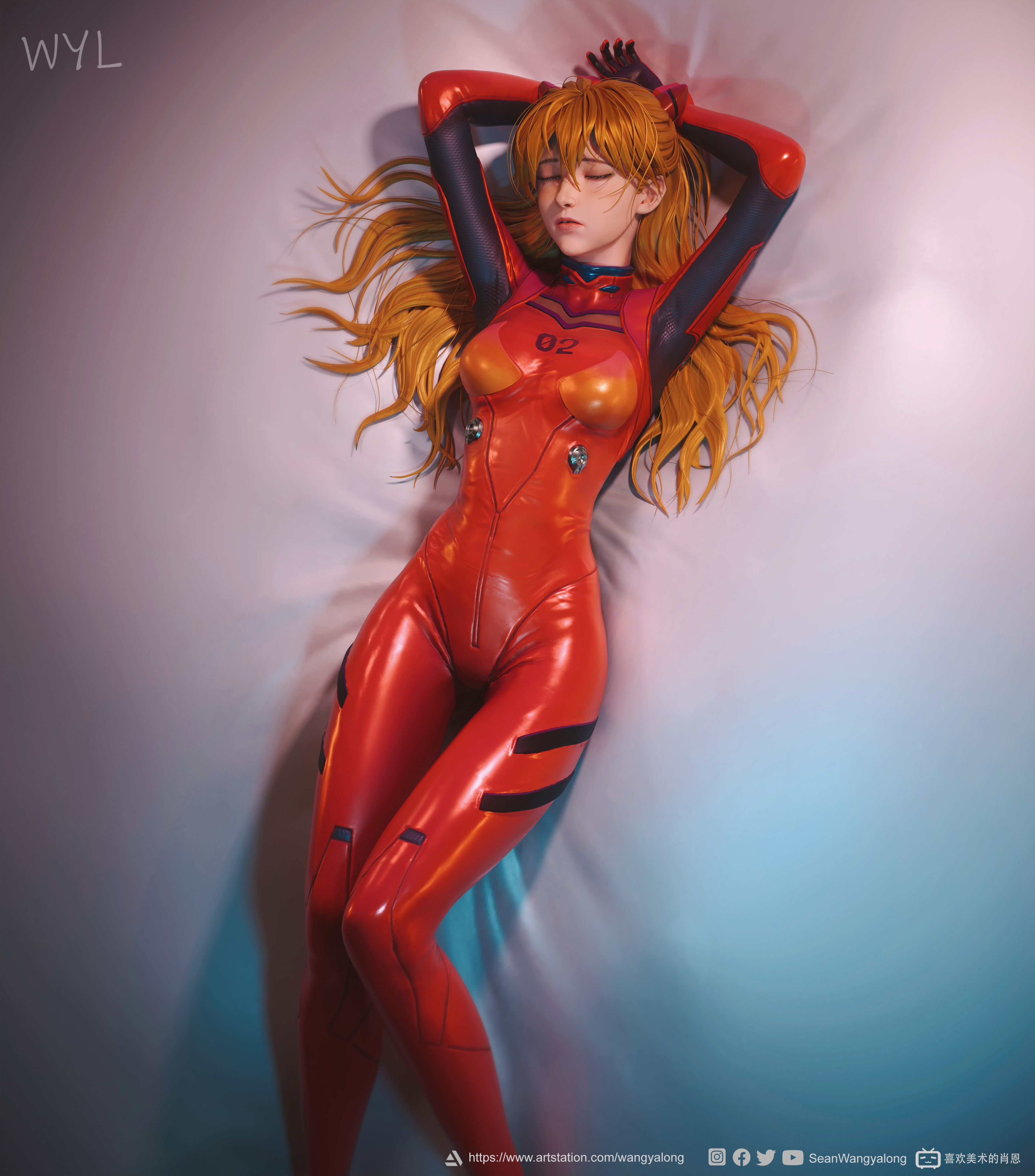 Sean WangYalong CGi Women Asuka Langley Soryu Red Bodysuit Neon Genesis Evangelion 3840x4365