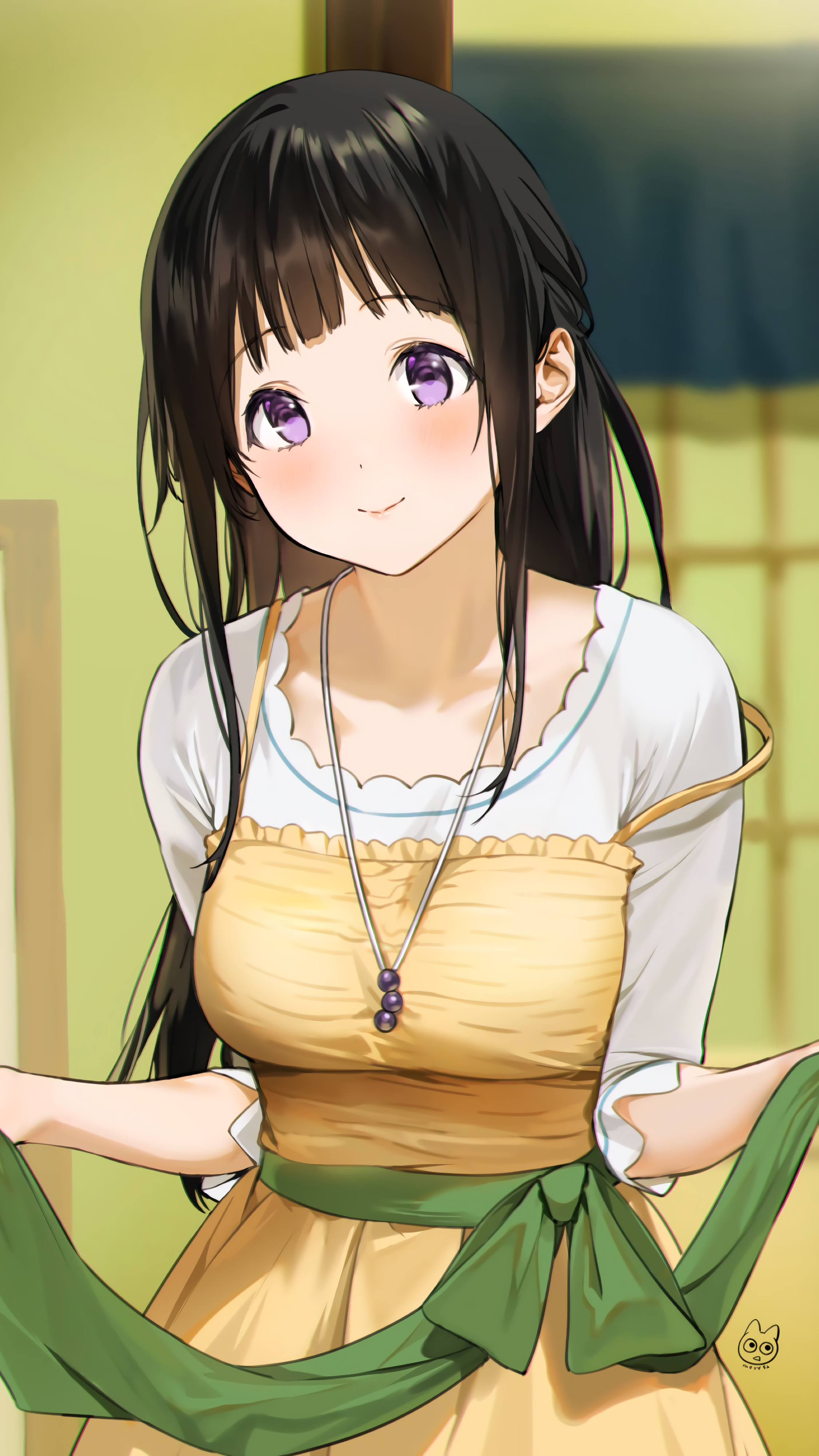 Anime Girls Anime Chitanda Eru Hyouka Dark Hair Smiling Purple Eyes Dress Necklace 2250x4000