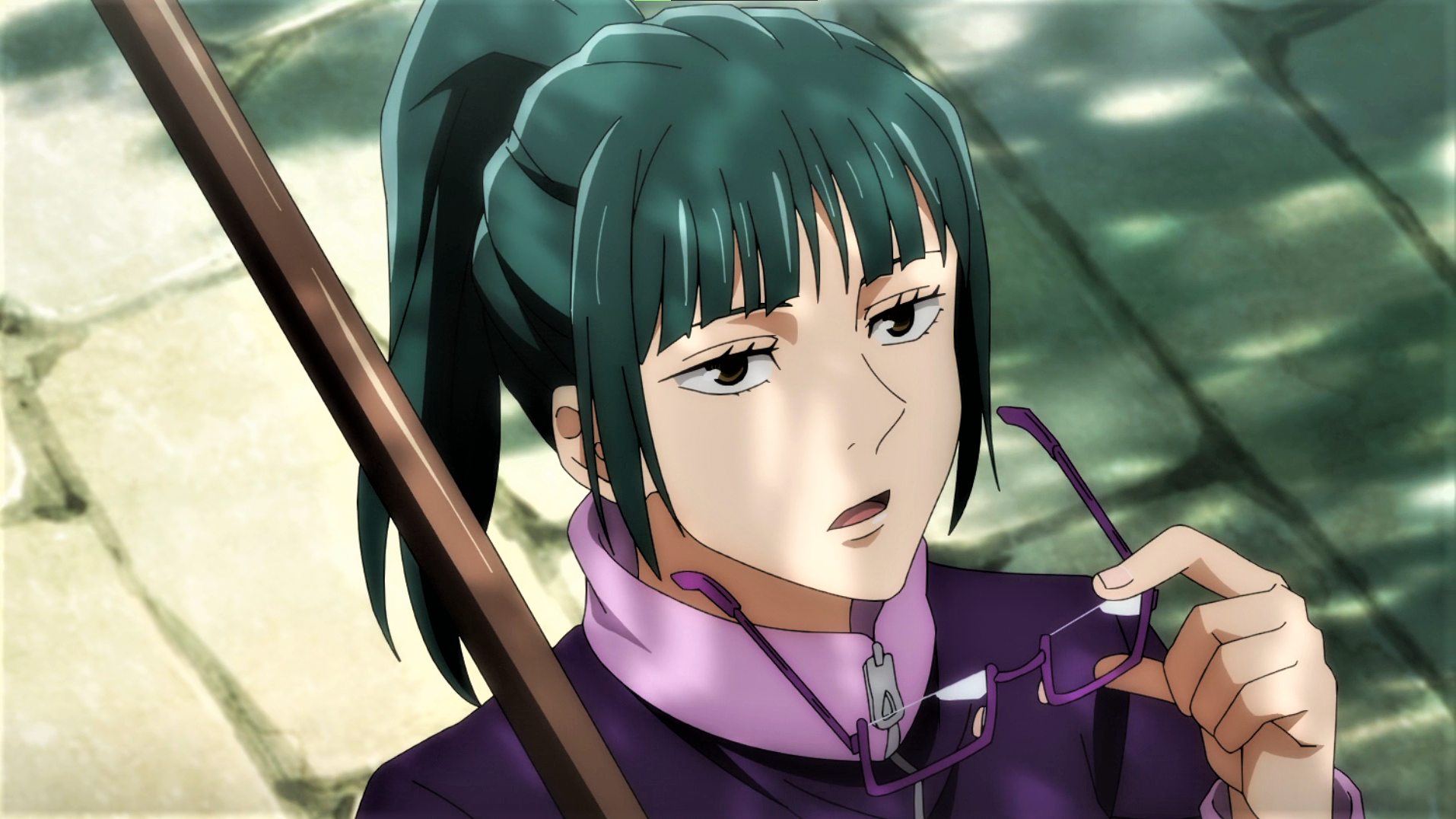 Jujutsu Kaisen Maki Zenin Green Hair Anime Anime Screenshot Anime Girls Glasses Ponytail 1914x1076