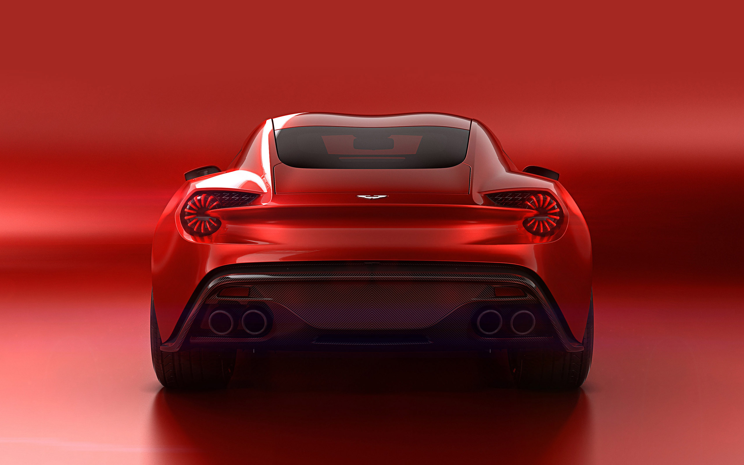 Aston Martin Vanquish Zagato Sports Car Rear View Studio Red Cars Vehicle Simple Background Minimali 2560x1600