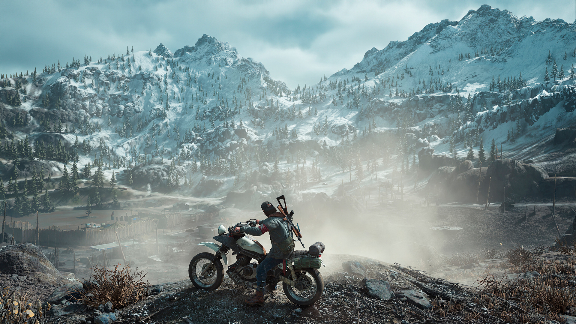 Days Gone Video Games Video Game Art Motorcycle Gun Mountains Snow Nature Mist Video Game Man 1920x1080