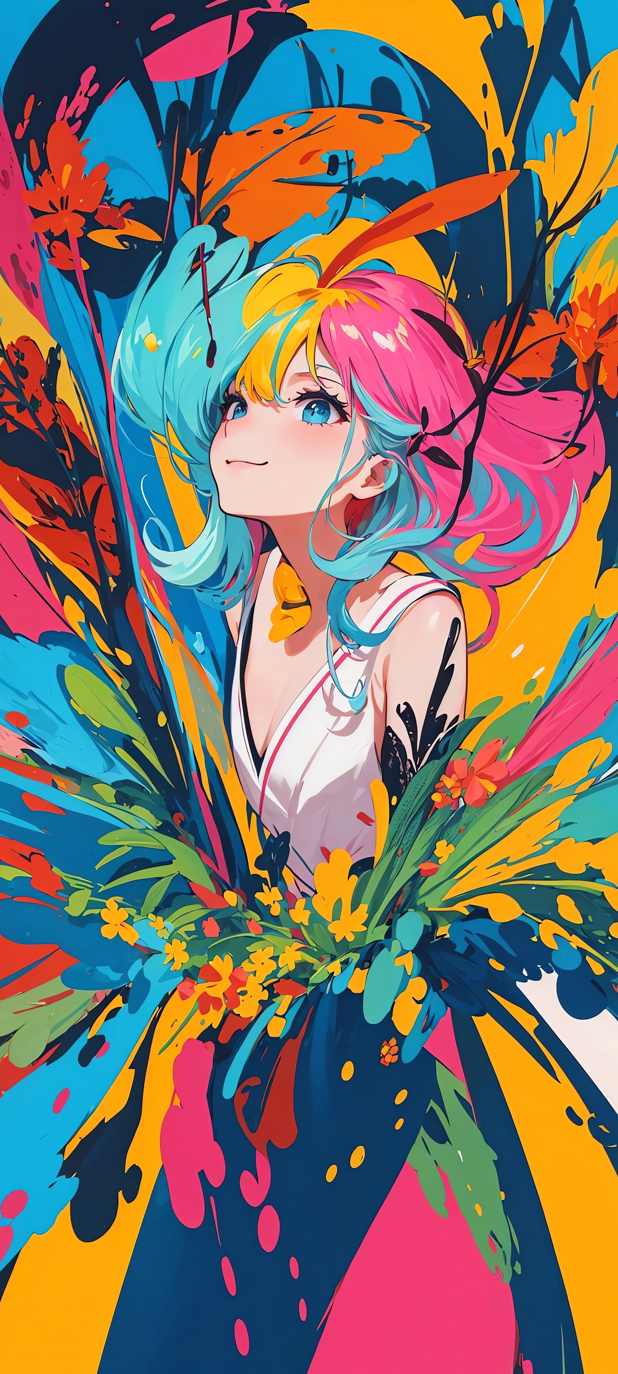 Anime Anime Girls Pixiv Portrait Display Colorful Smiling Looking Away Blue Eyes Digital Art Long Ha 2160x4800