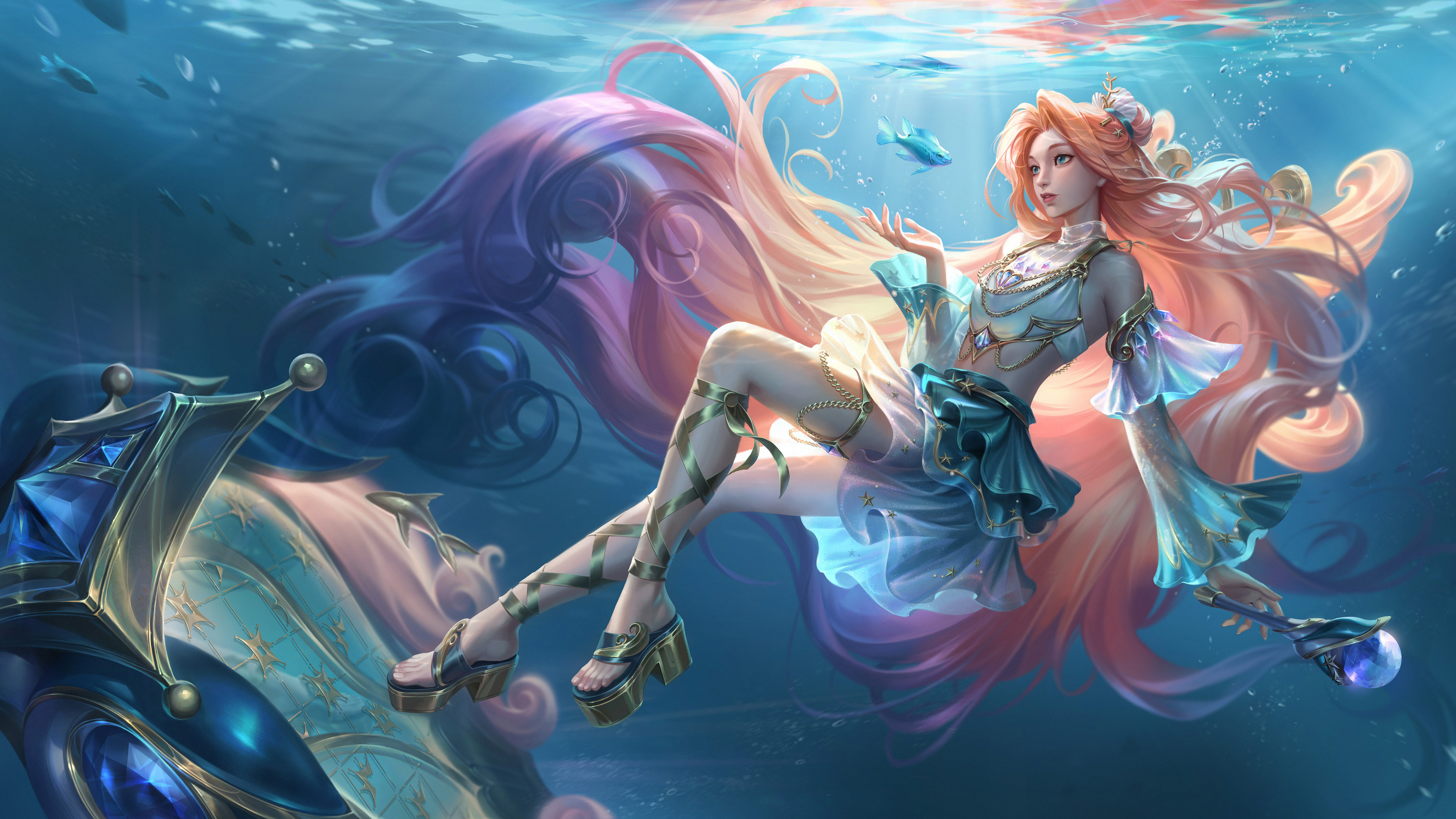 Sora Kim Drawing Women Redhead Long Hair League Of Legends Seraphine League Of Legends Underwater Le 3840x2160