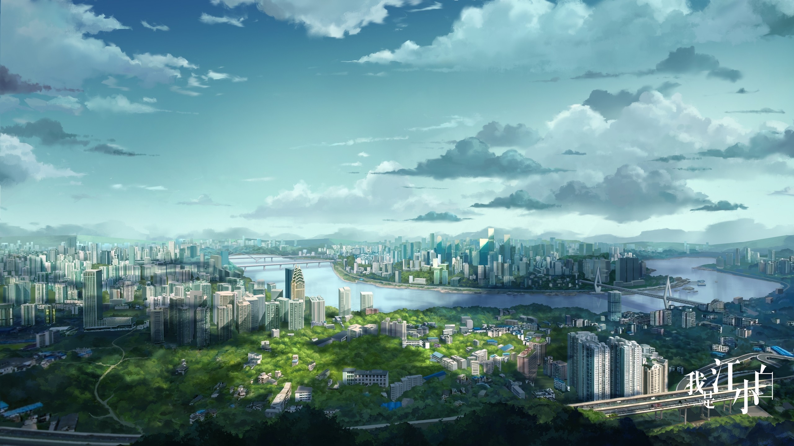Animation City Clouds Anime City 2560x1440