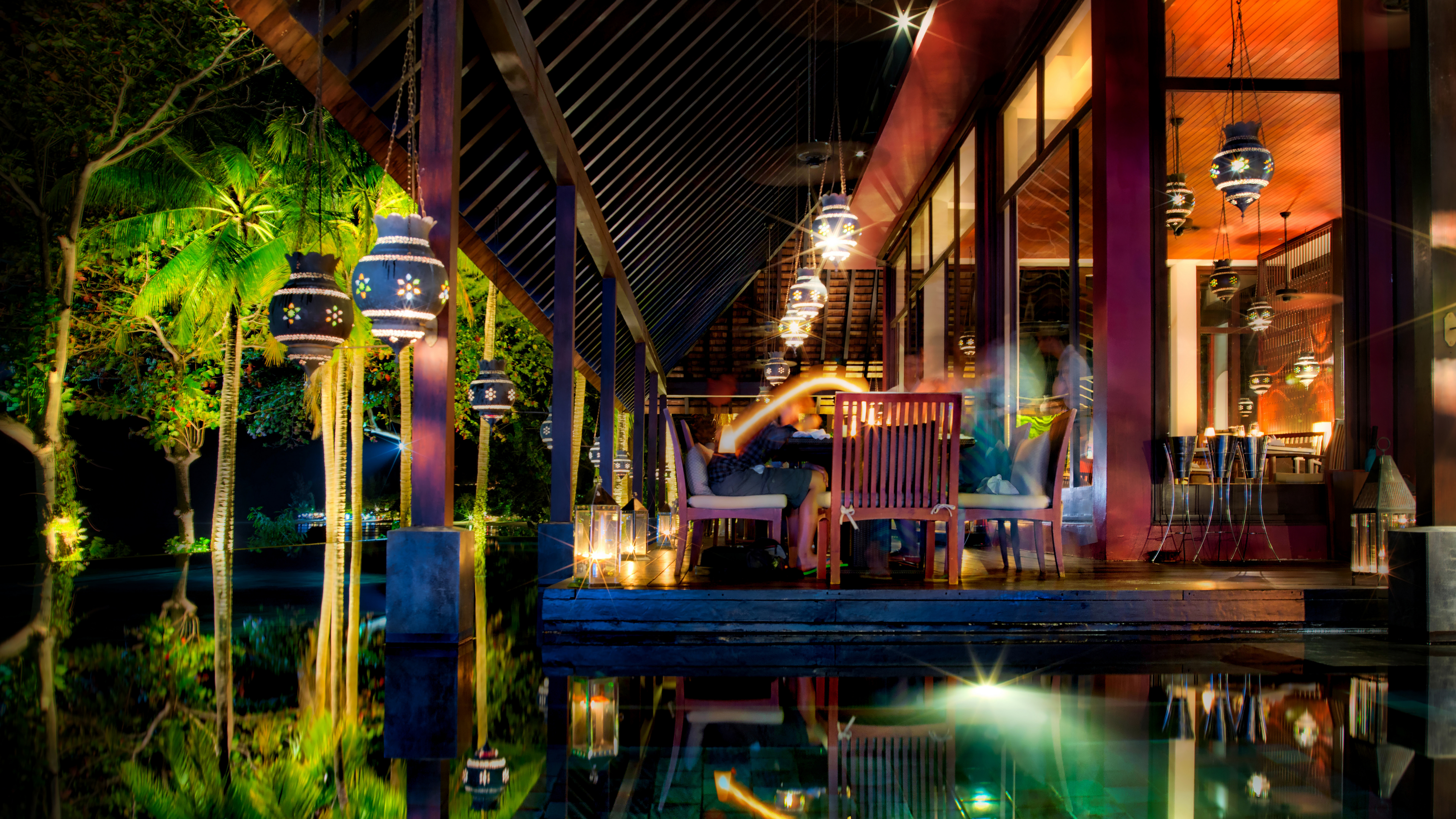 Photography Trey Ratcliff Restaurant Garden Night Lights Thailand Krabi 7680x4320