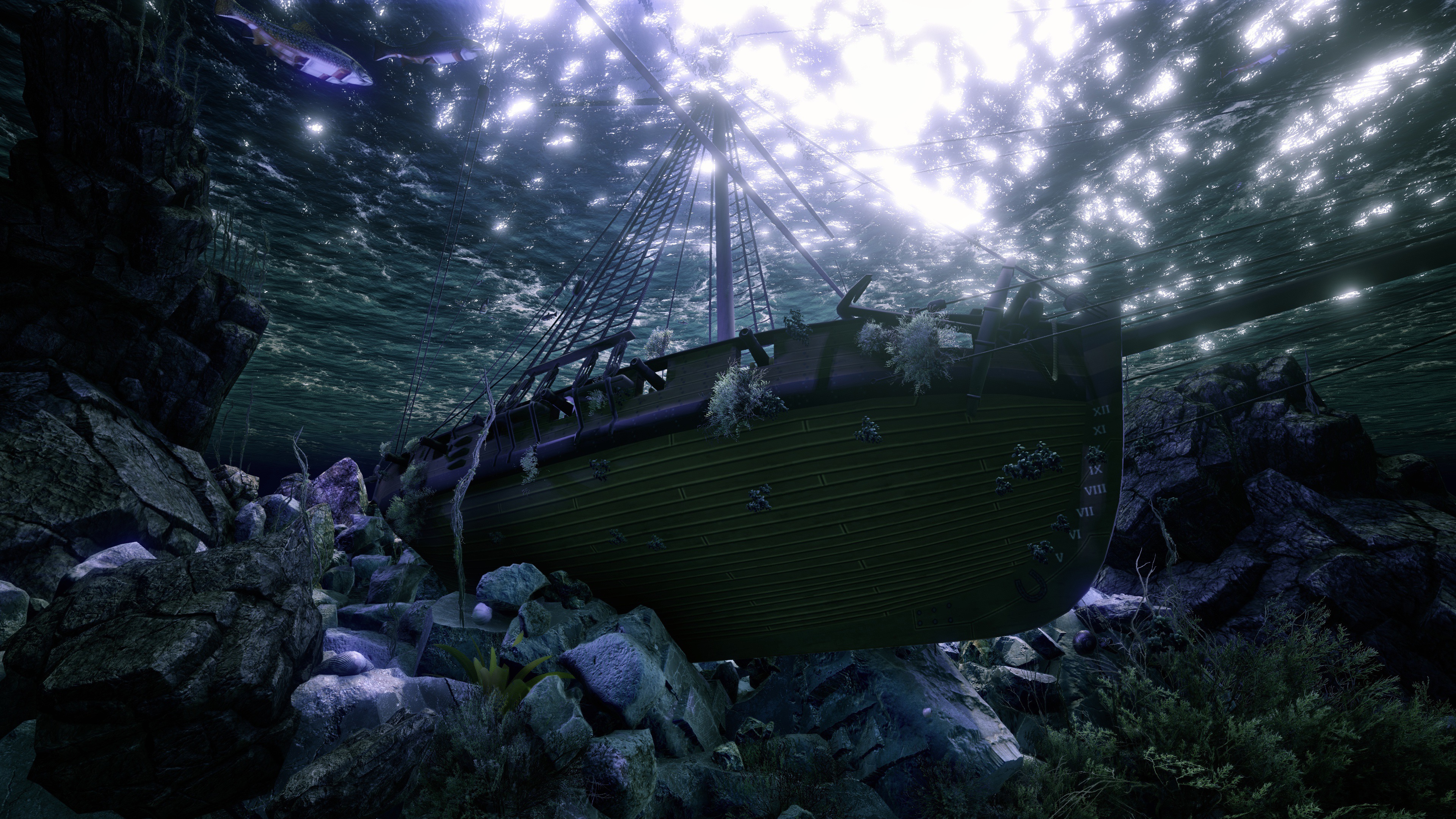 Sea Ship Underwater Shipwreck Sea Bed 3840x2160