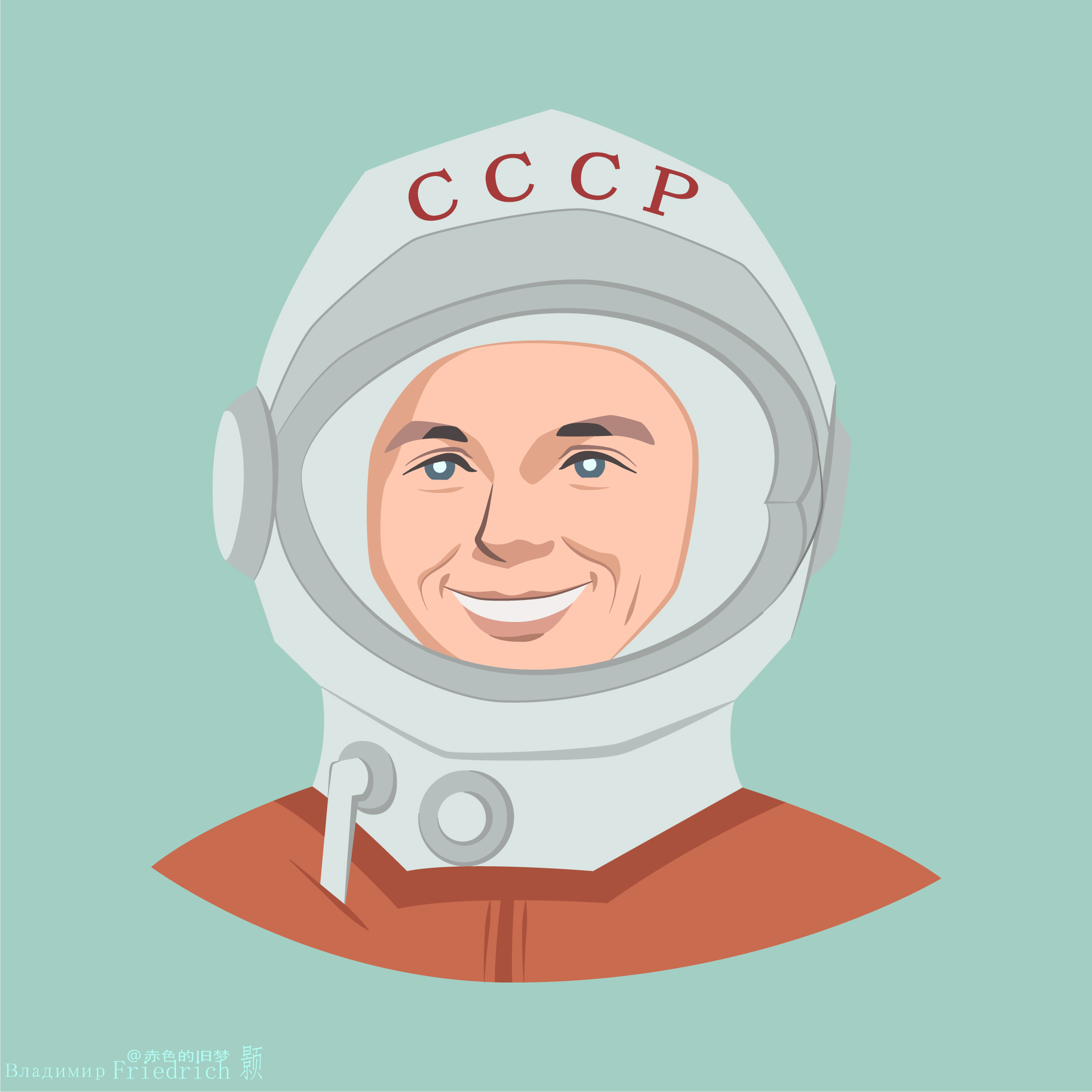 Flatdesign Yuri Gagarin Astronaut USSR Simple Background Minimalism 2084x2084