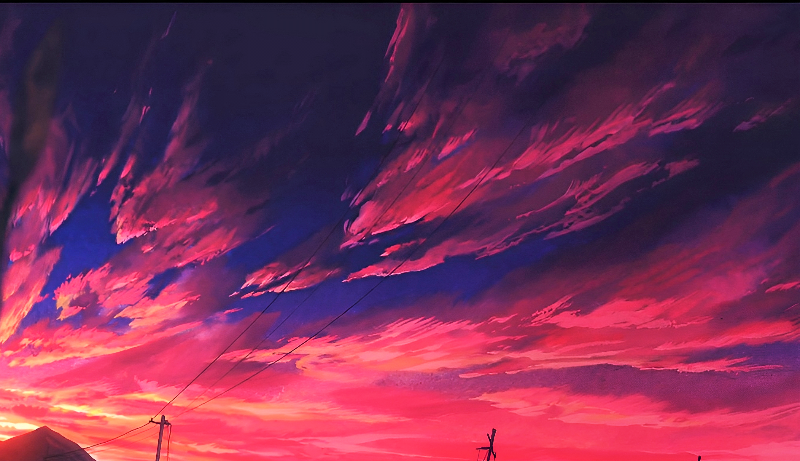 Tengoku Daimakyou Colorful Anime Sky Purple Sky Clouds Mountain Pass Apocalyptic Sky Pink Clouds 2697x1556