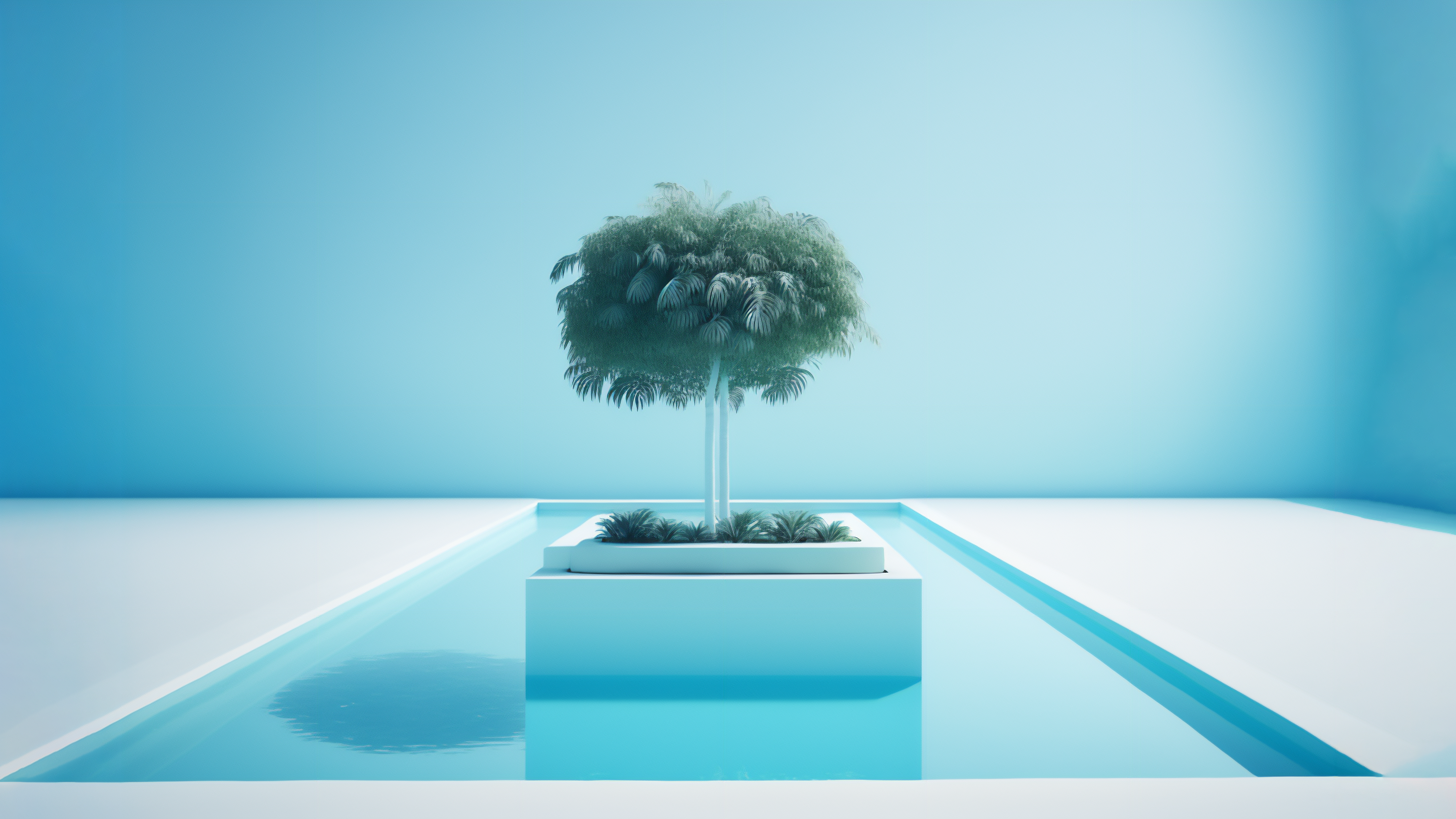 Ai Art Trees Blue Simple Background Minimalism Water 3640x2048