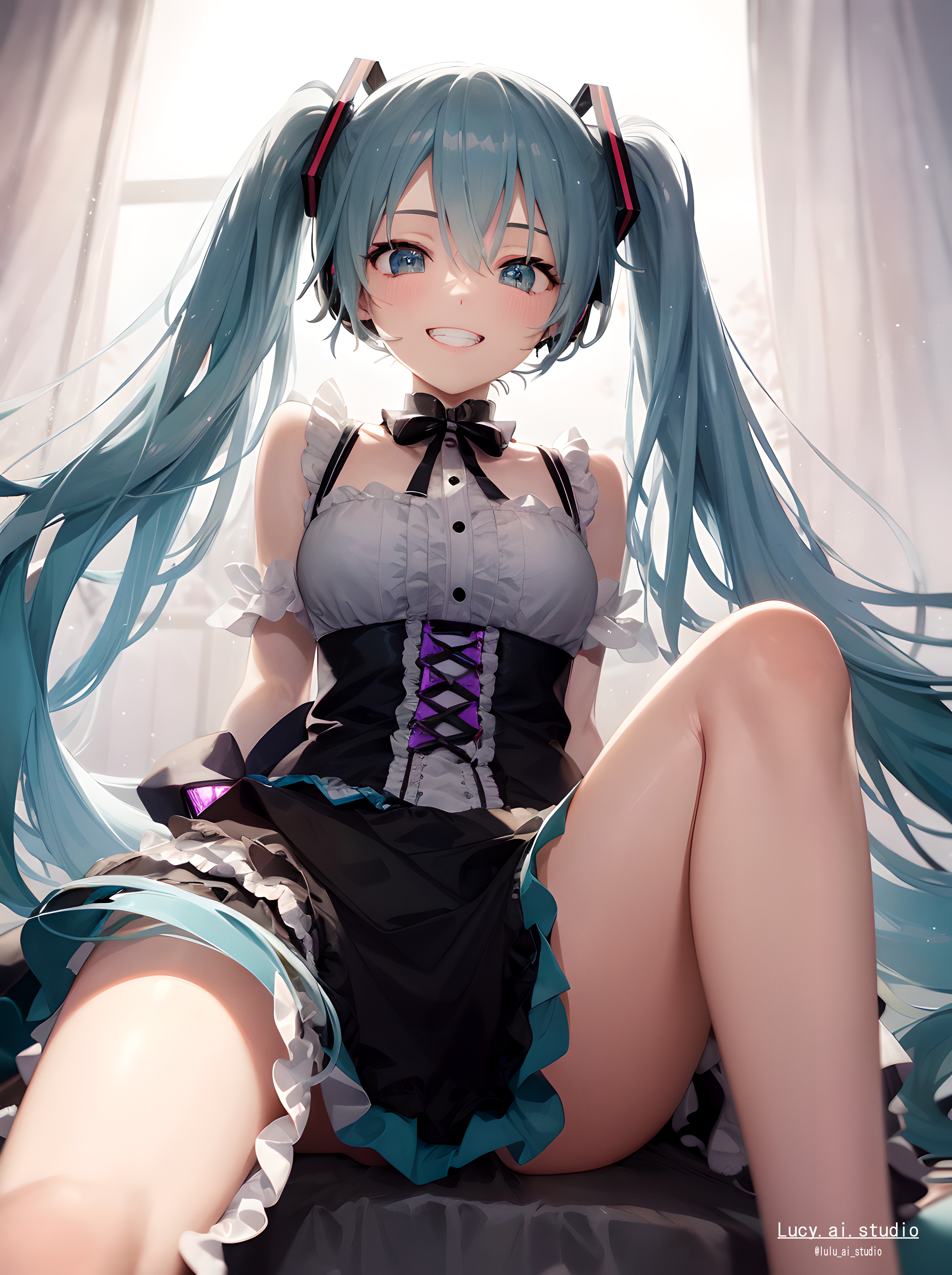Anime Anime Girls Vocaloid Hatsune Miku Ai Art Lucy Artist Vertical Twintails Smiling Maid Outfit Bo 3584x4800
