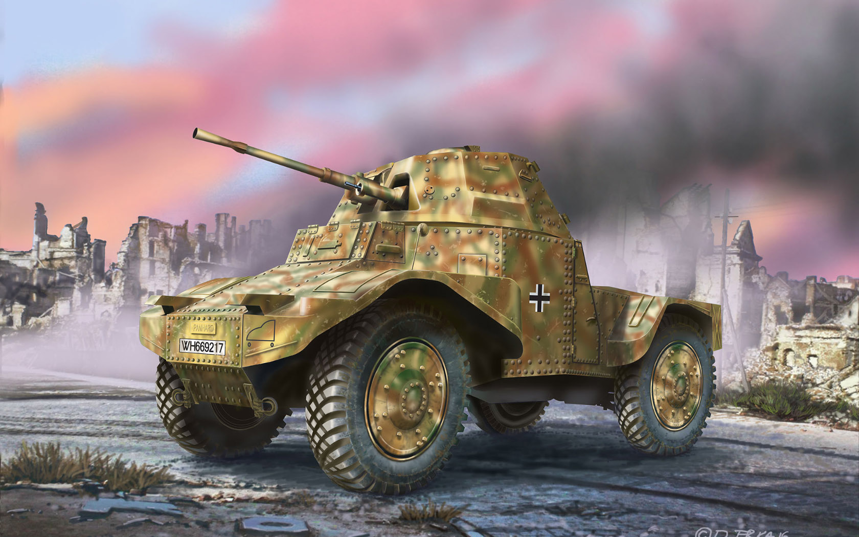 Tank Army Military Military Vehicle Clouds Sky Artwork Ruins 1680x1050