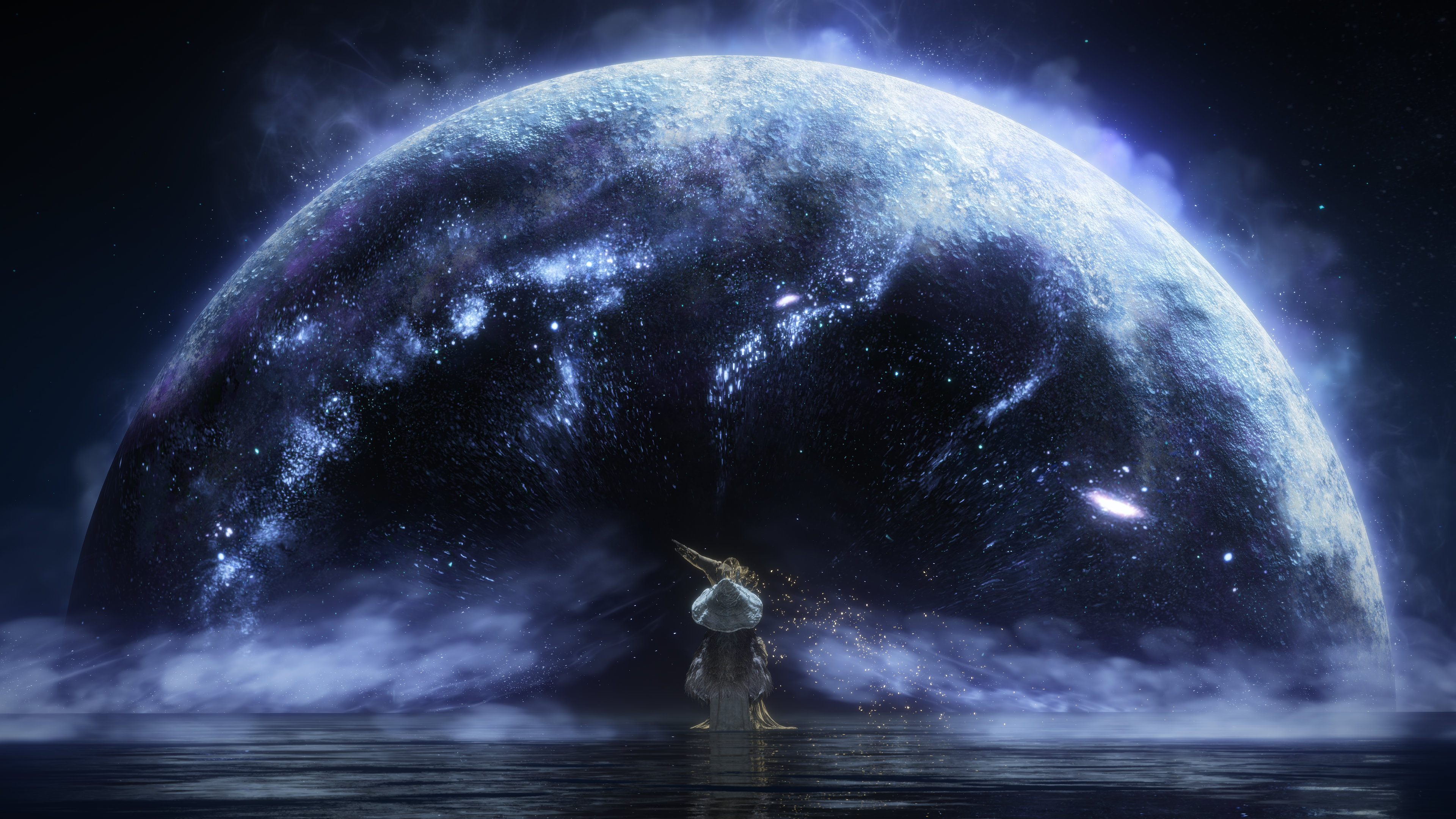 Elden Ring Moon Space Stars Video Games Water Video Game Art Reflection 3840x2160