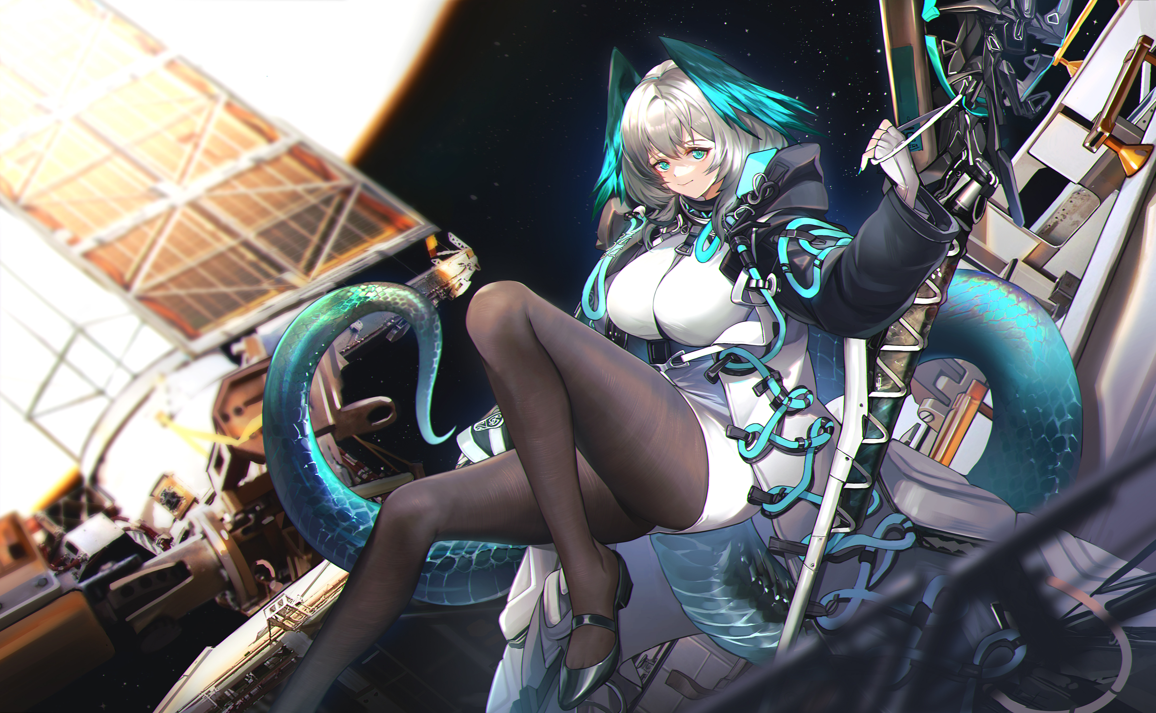 Anime Anime Girls Arknights Looking At Viewer Dragon Tail Space Technology Smiling Hoolheyak Arknigh 4864x3000