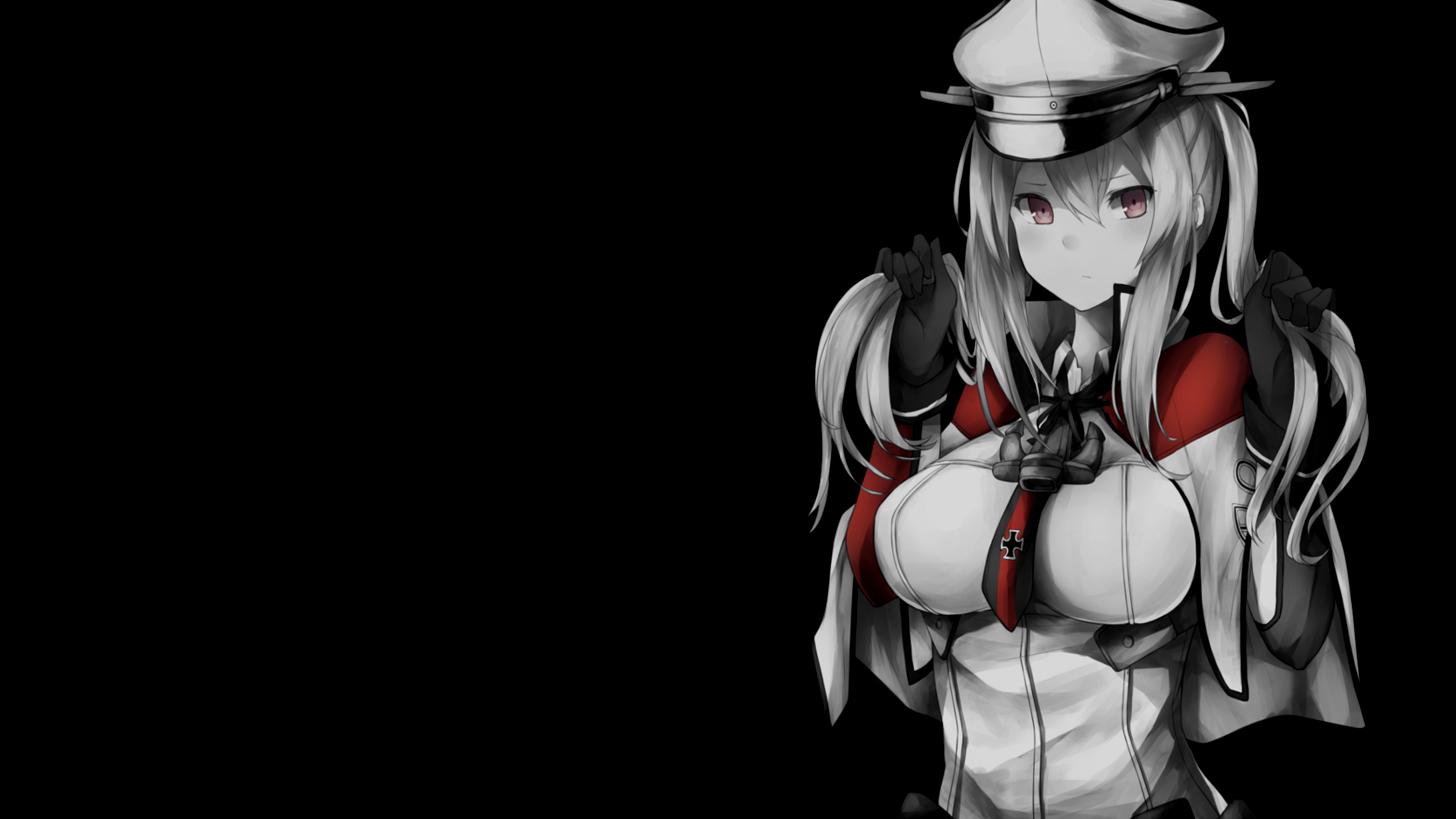 Selective Coloring Black Background Dark Background Simple Background Anime Girls Hat Kantai Collect 3840x2160