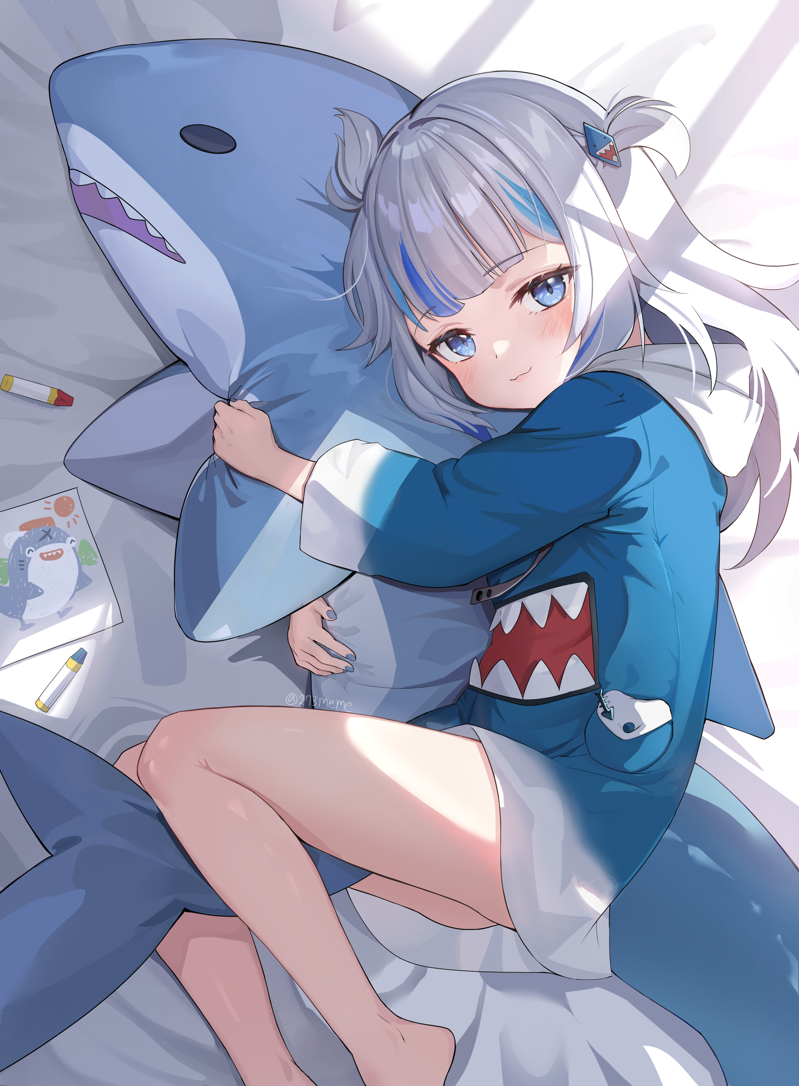 Virtual Youtuber Hololive Anime Girls Blue Eyes Lying Down Portrait Display Looking At Viewer Smilin 2689x3653