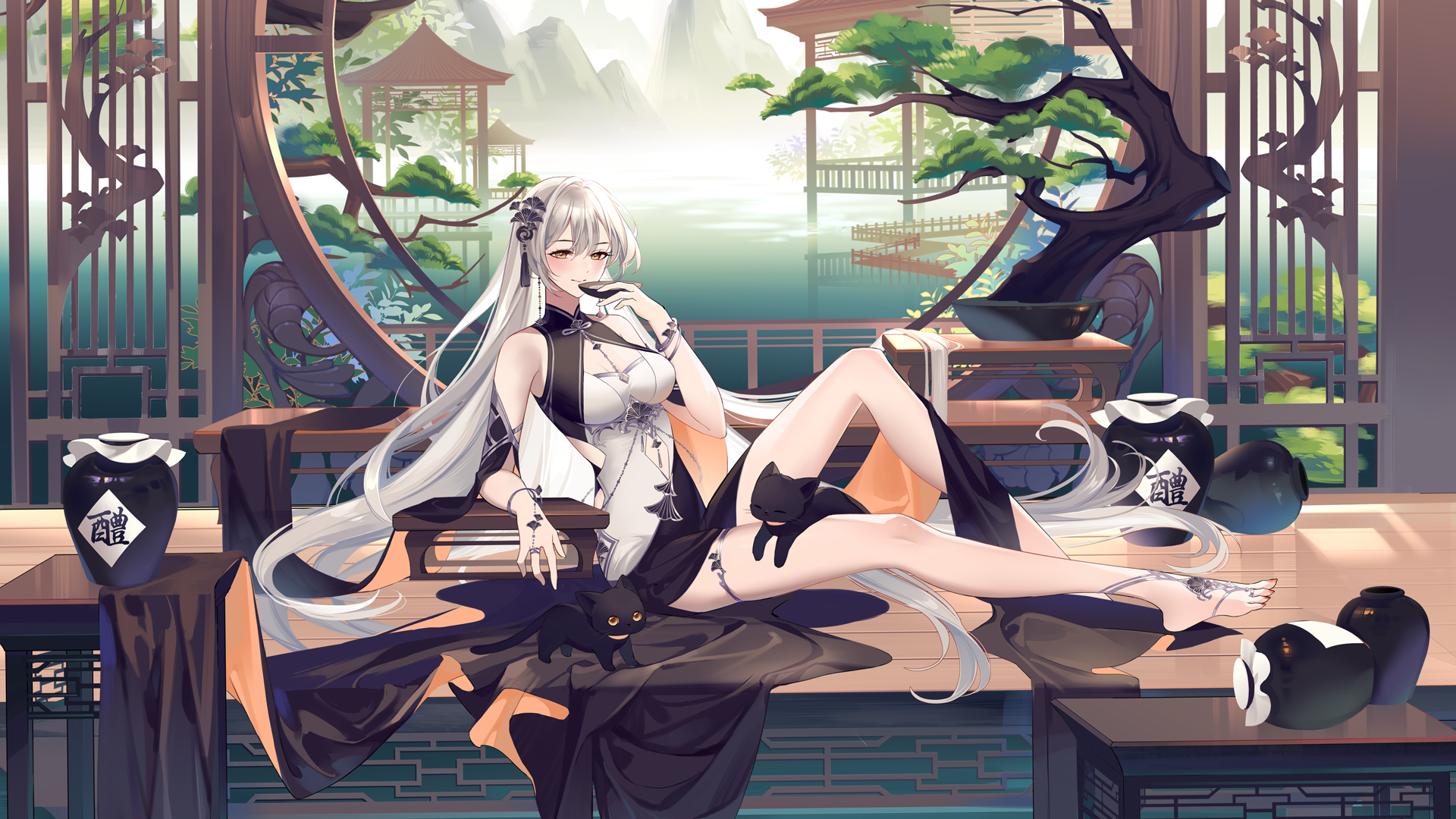 Aura Star Chinese Dress Chinese Architecture Anime Girls 1920x1080