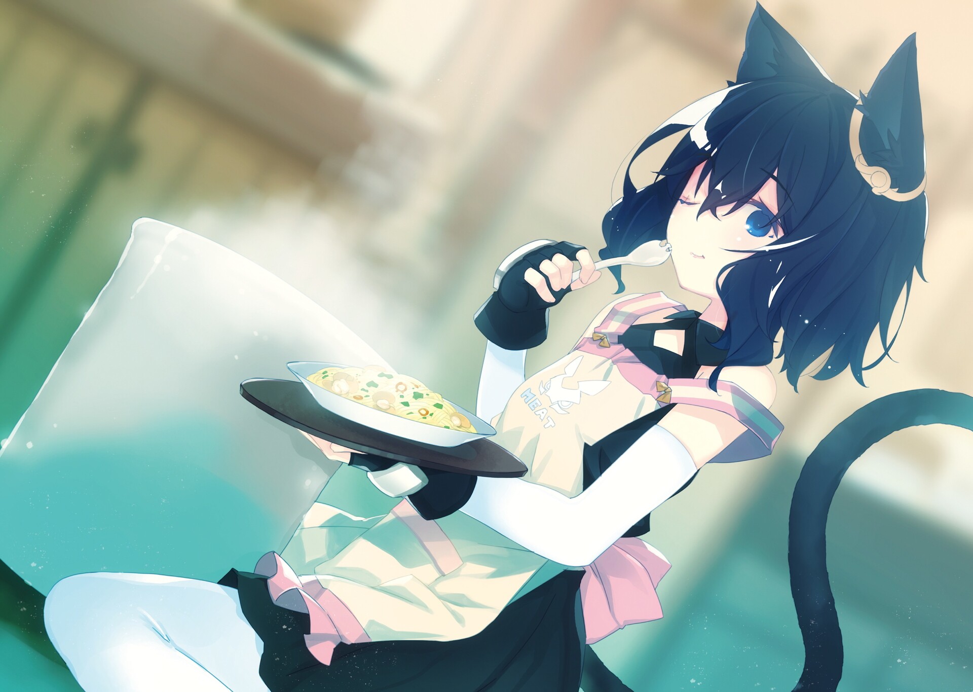 Reincarnated As A Sword Fran Reincarnated As A Sword Cat Girl Anime Girls Eating Anime Girls Cat Ear 1920x1365