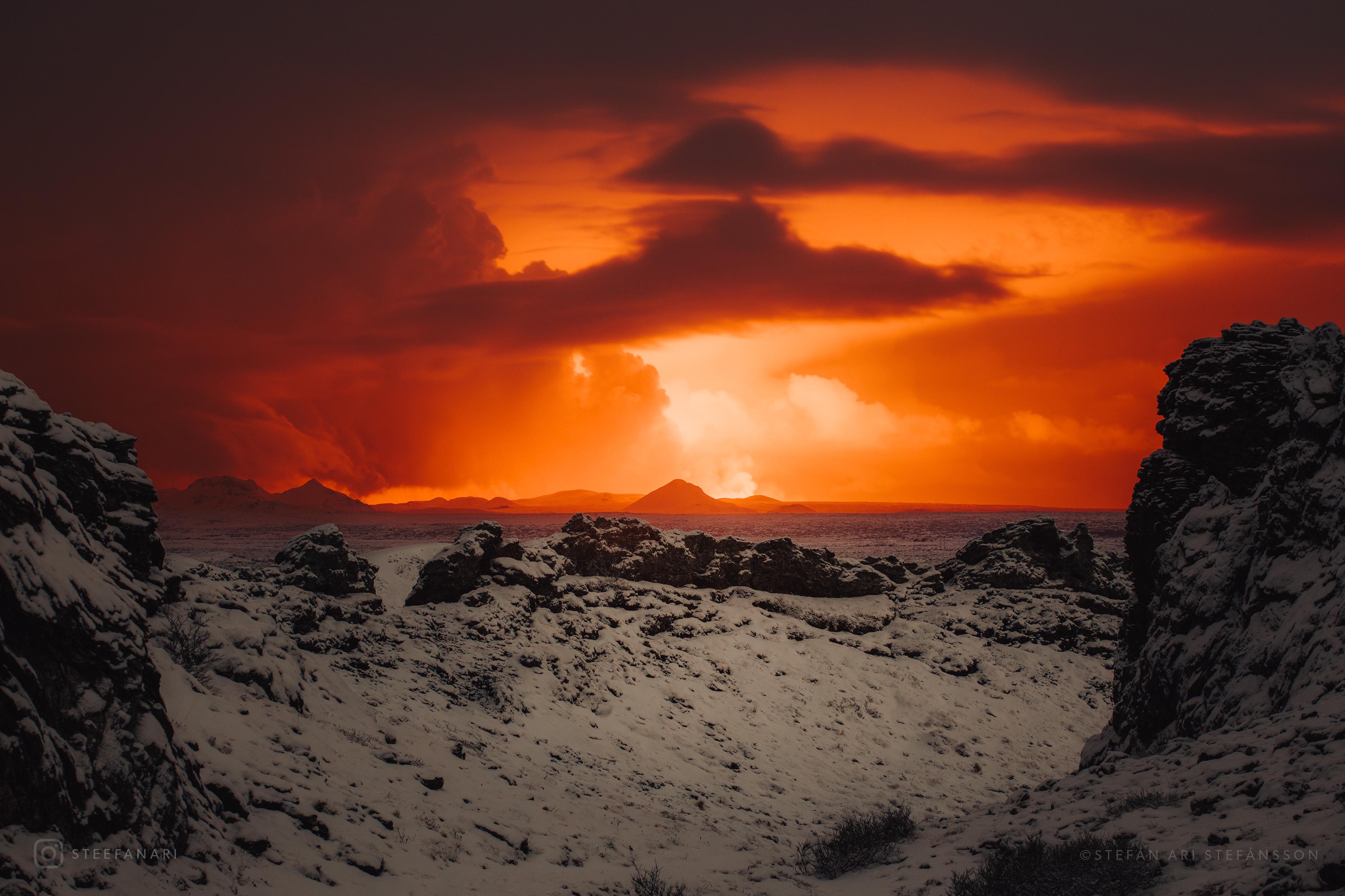Iceland Volcano Volcanic Eruption Nature Snow Clouds Landscape Lava Rocks Mountains 3891x2594