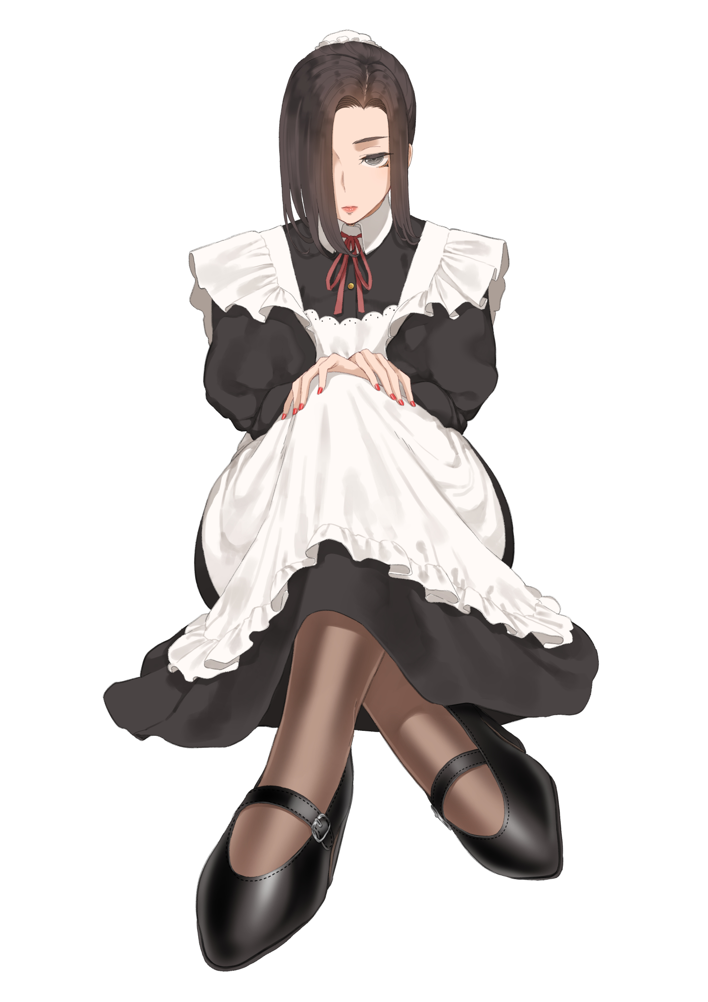 Anime Girls Maid Outfit Maid Martha Throtem Simple Background Apron White Background Sitting Legs Cr 1447x2047