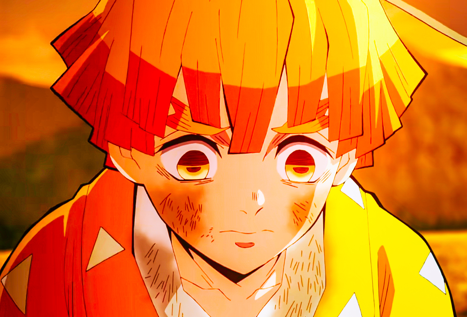 Anime Boys Blonde Zenitsu Agatsuma Kimetsu No Yaiba Yellow Eyes Anime Screenshot 1586x1077