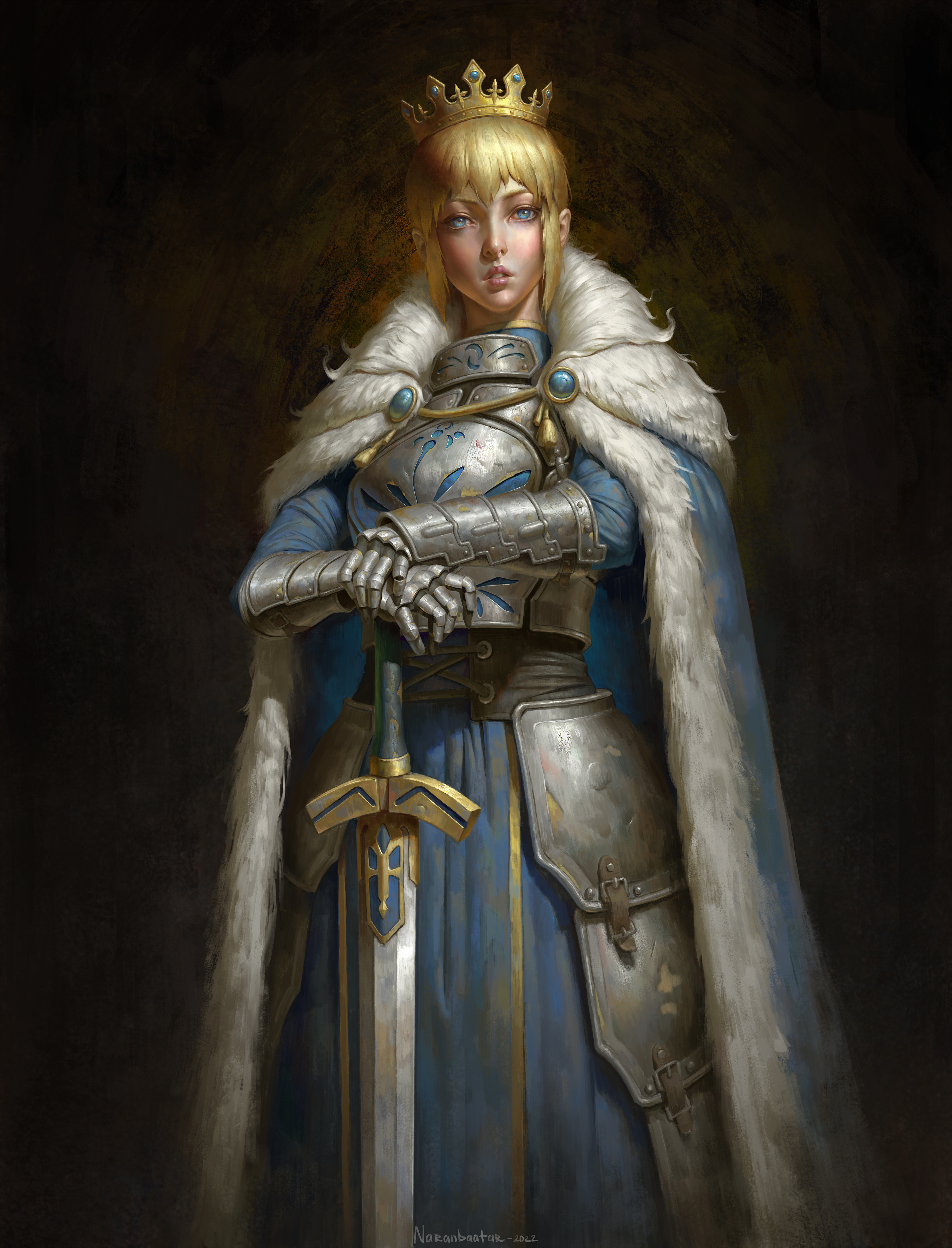 Artwork Women Crown Blonde Armor Armored Fantasy Armor Sword Women With Weapons Women With Swords St 3840x5033