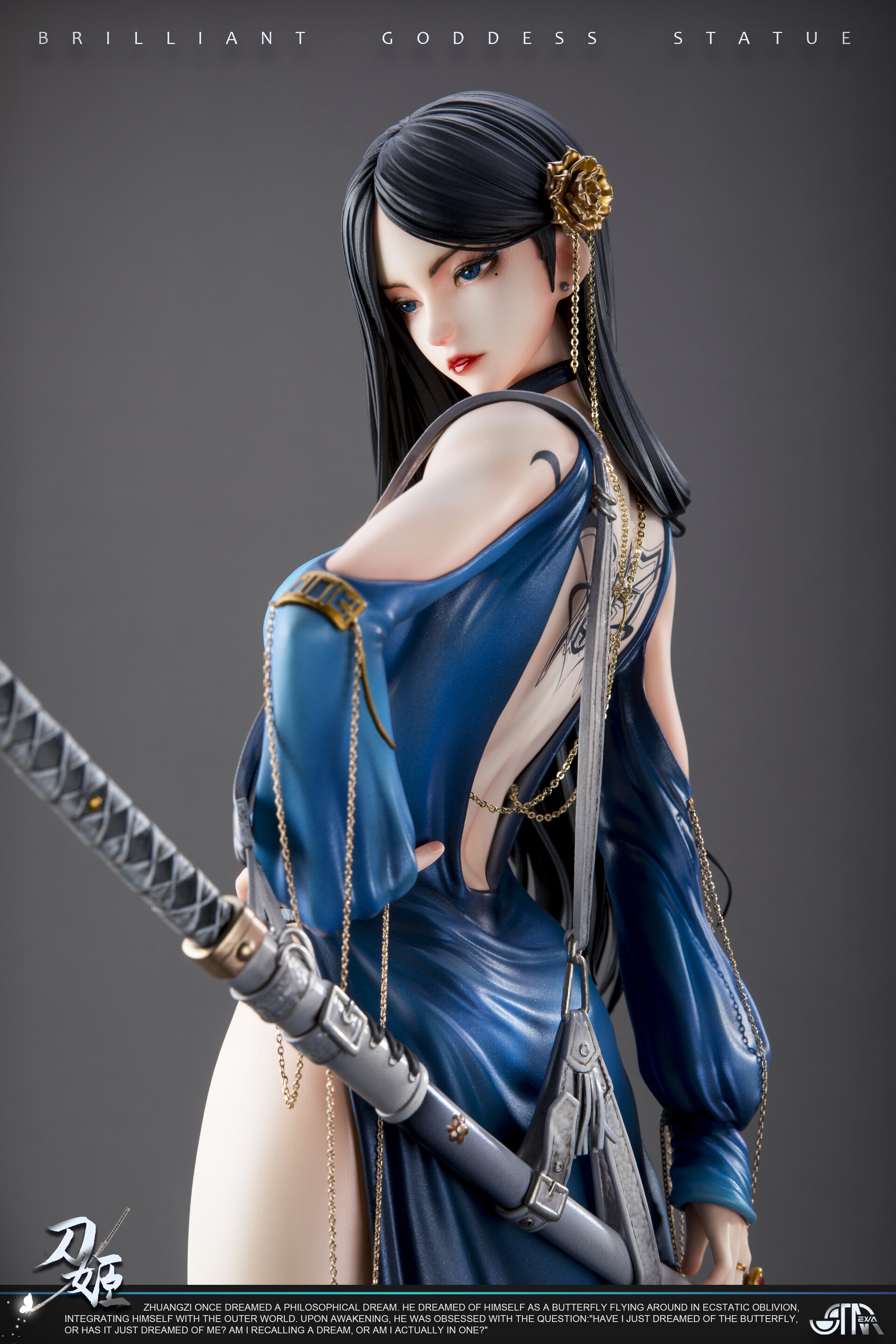 Artwork Fantasy Art Fantasy Girl Black Hair Long Hair Girl With Weapon Asian Red Lipstick Blue Dress 1920x2880
