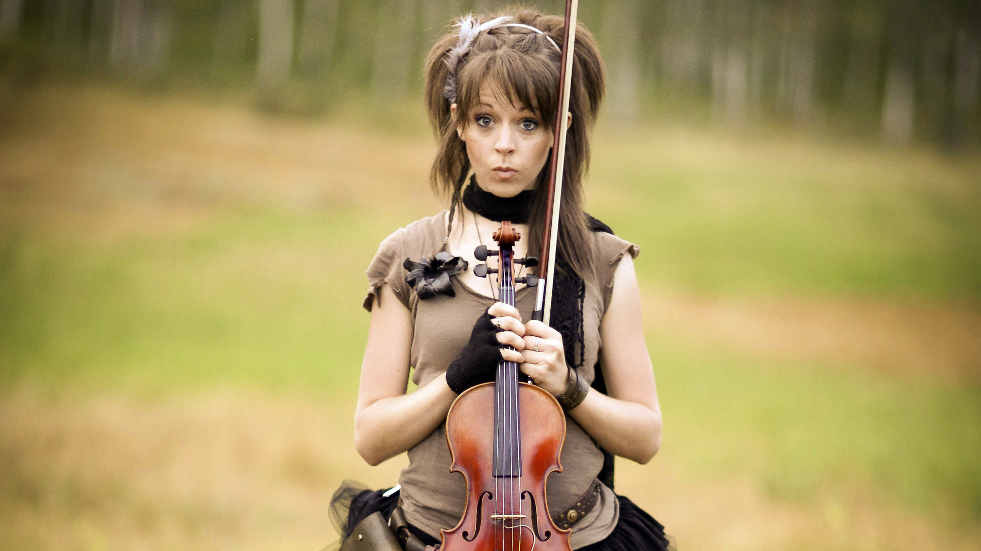 Lindsey Stirling Violin Women Musician Celebrity Blurry Background Women Outdoors Looking At Viewer 1920x1080