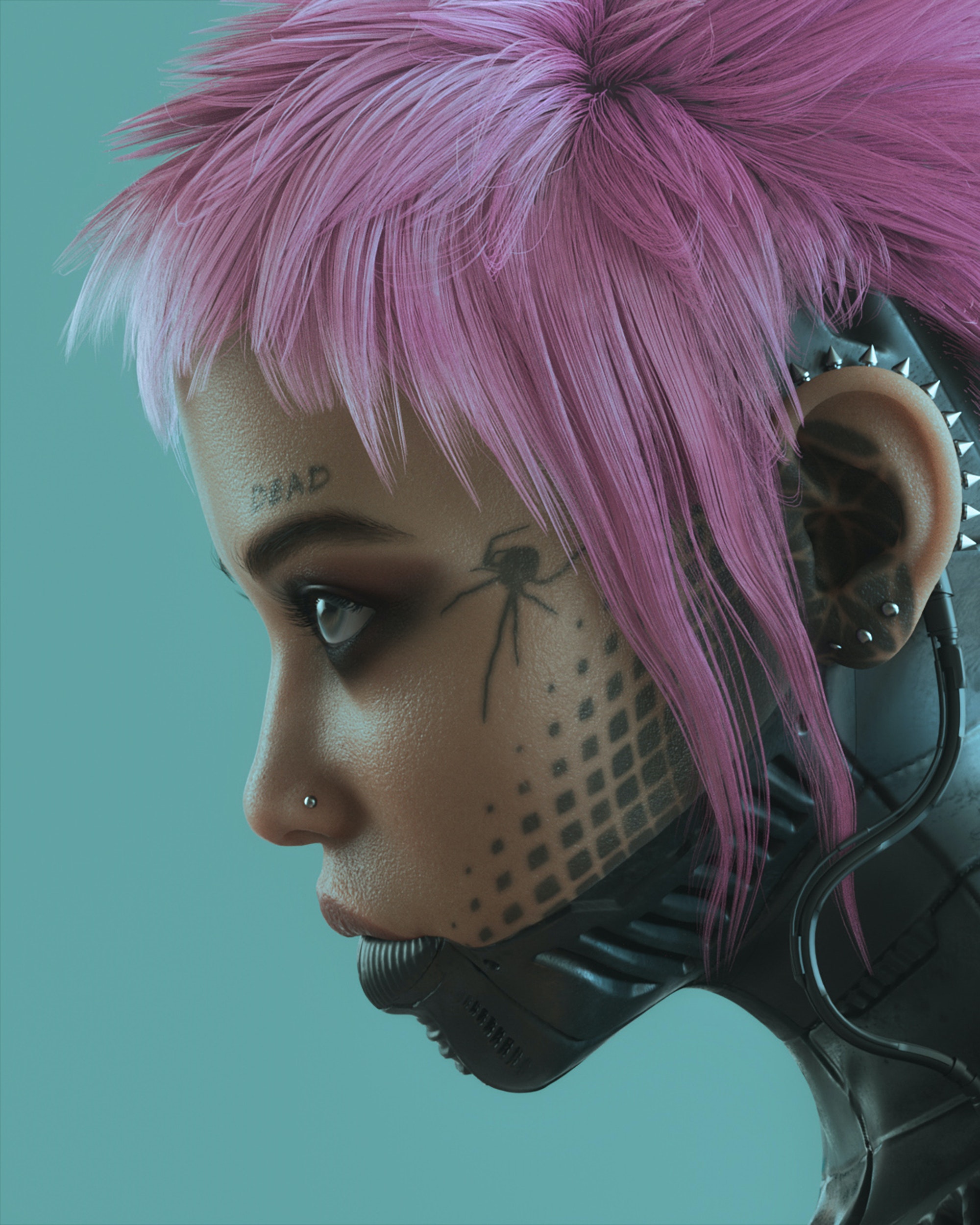 Digital Art Artwork Illustration Women Portrait Cyberpunk Asian Piercing Pink Hair Short Hair One Sp 2000x2500