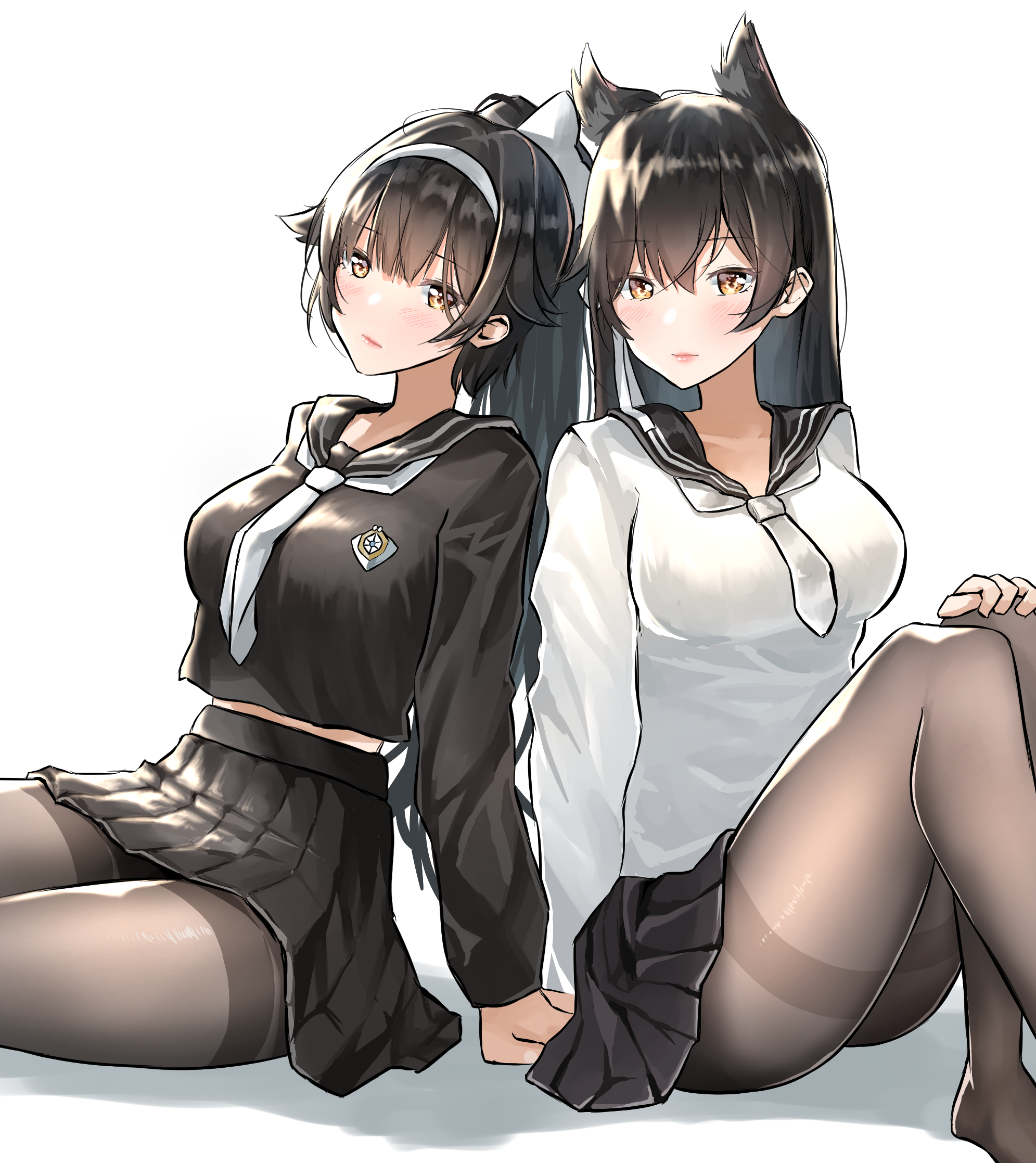 Anime Anime Girls Azur Lane Takao Azur Lane Atago Azur Lane Long Hair Ponytail Black Hair Animal Ear 1991x2235