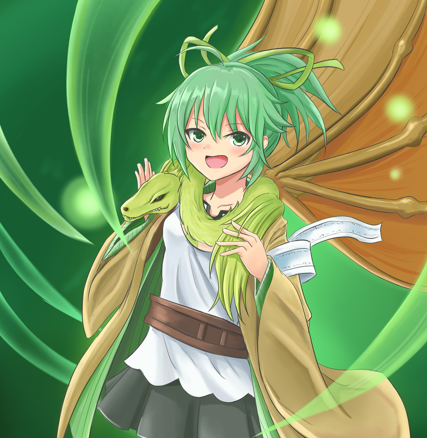 Anime Anime Girls Trading Card Games Yu Gi Oh Wynn The Wind Charmer Ponytail Green Hair Solo Artwork 1364x1397