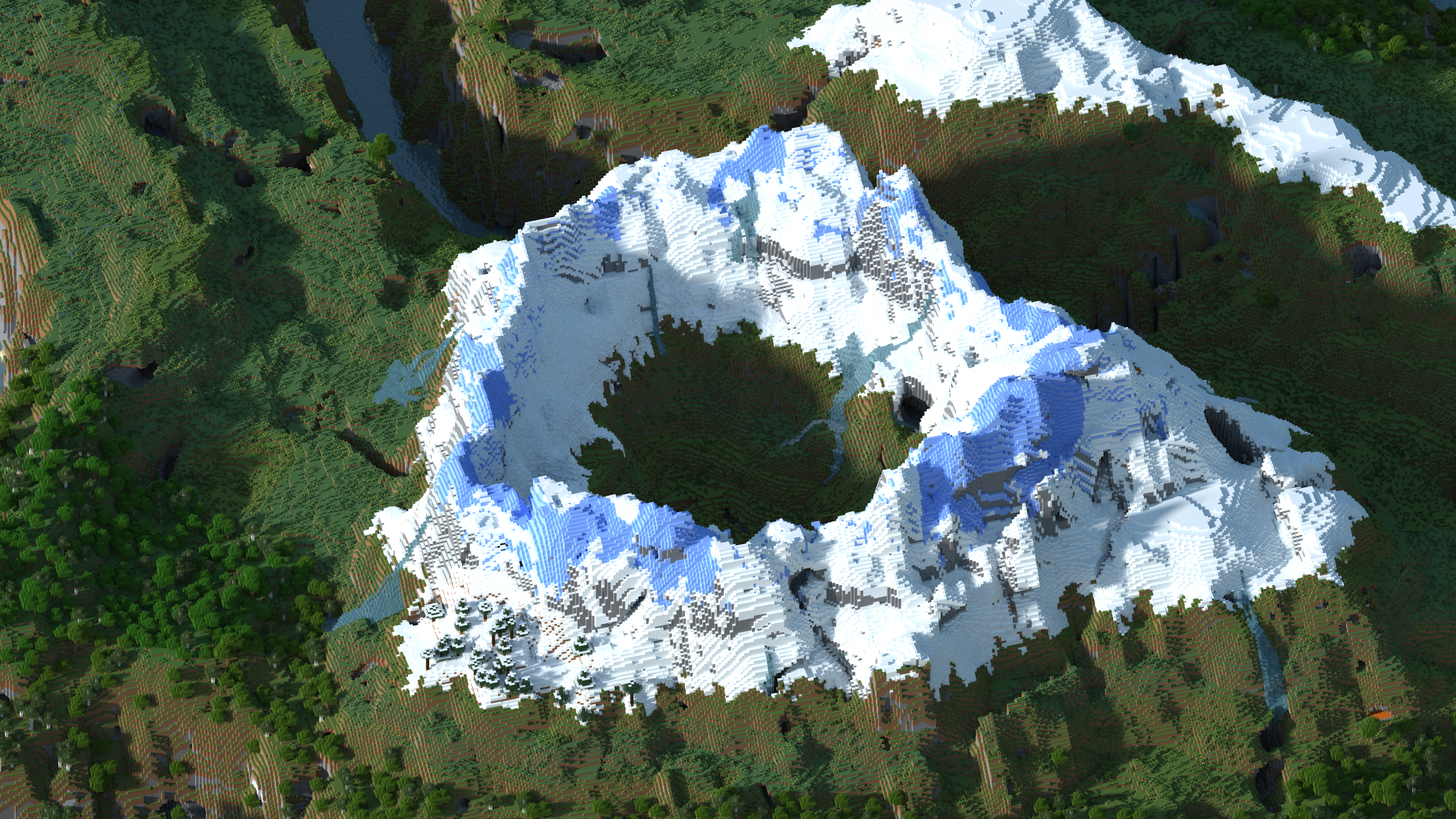 Minecraft Screen Shot Mountain View Top View Snow Video Games Nature 2880x1620