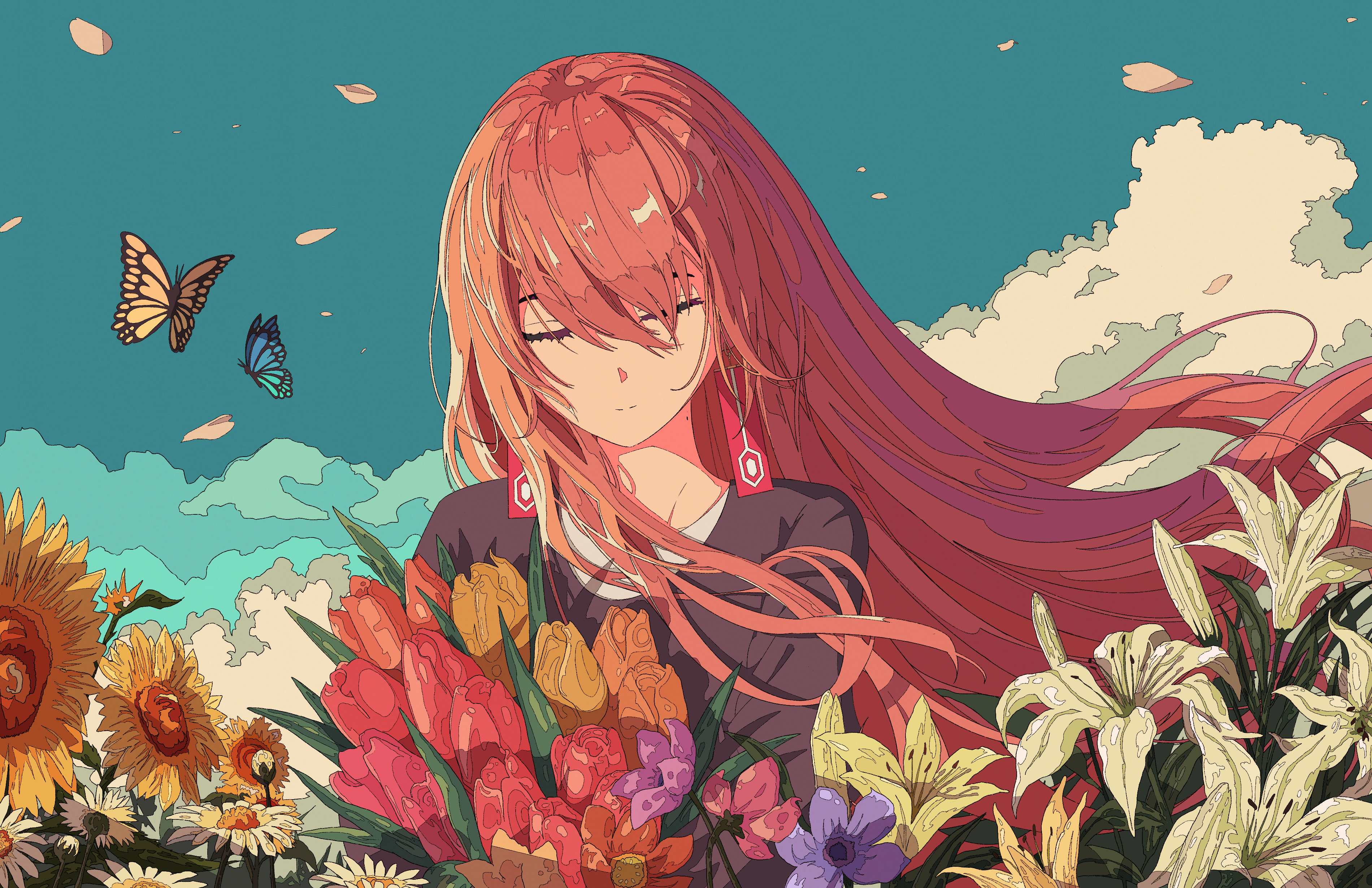 Umijin Anime Digital Art Artwork Illustration Environment Anime Girls Women Redhead Long Hair Nature 3800x2460