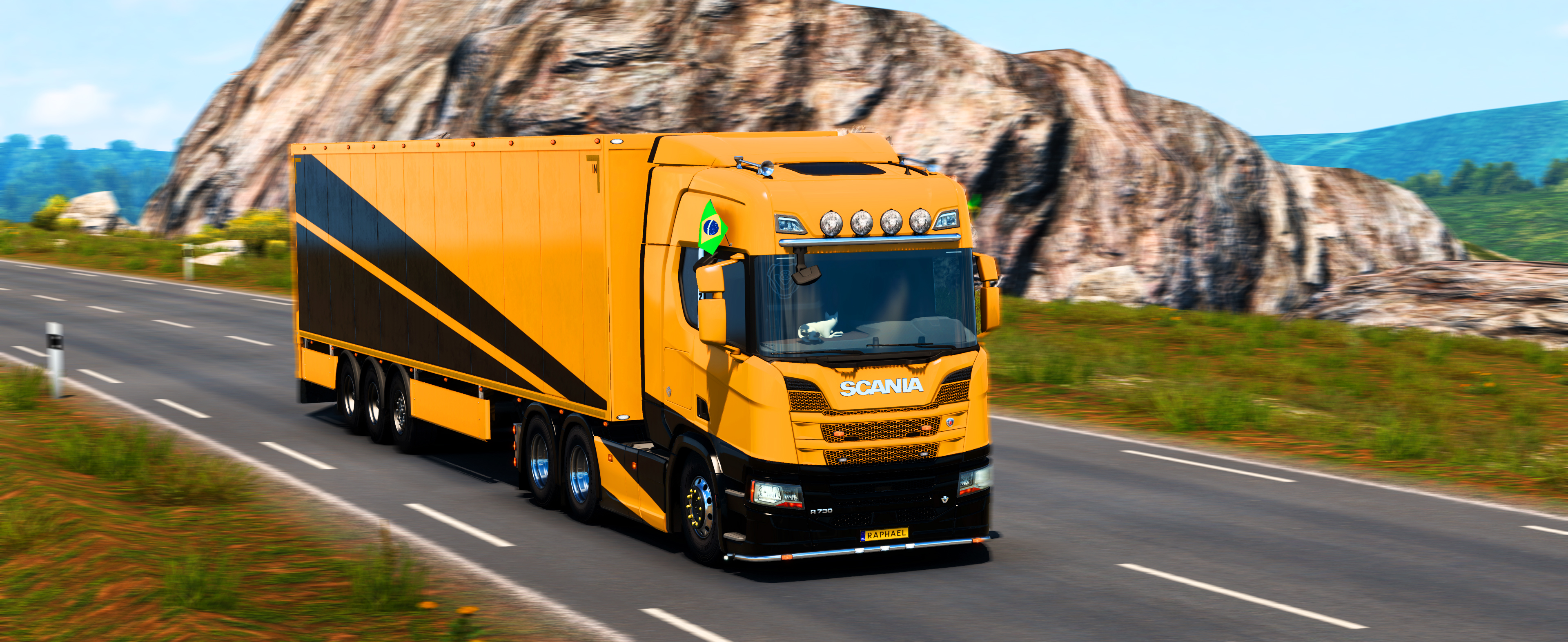 Spain Road VTC FBTC Scania Euro Truck Simulator 2 SCS Software DLC Iberia Landscape Truck Video Game 3840x1572